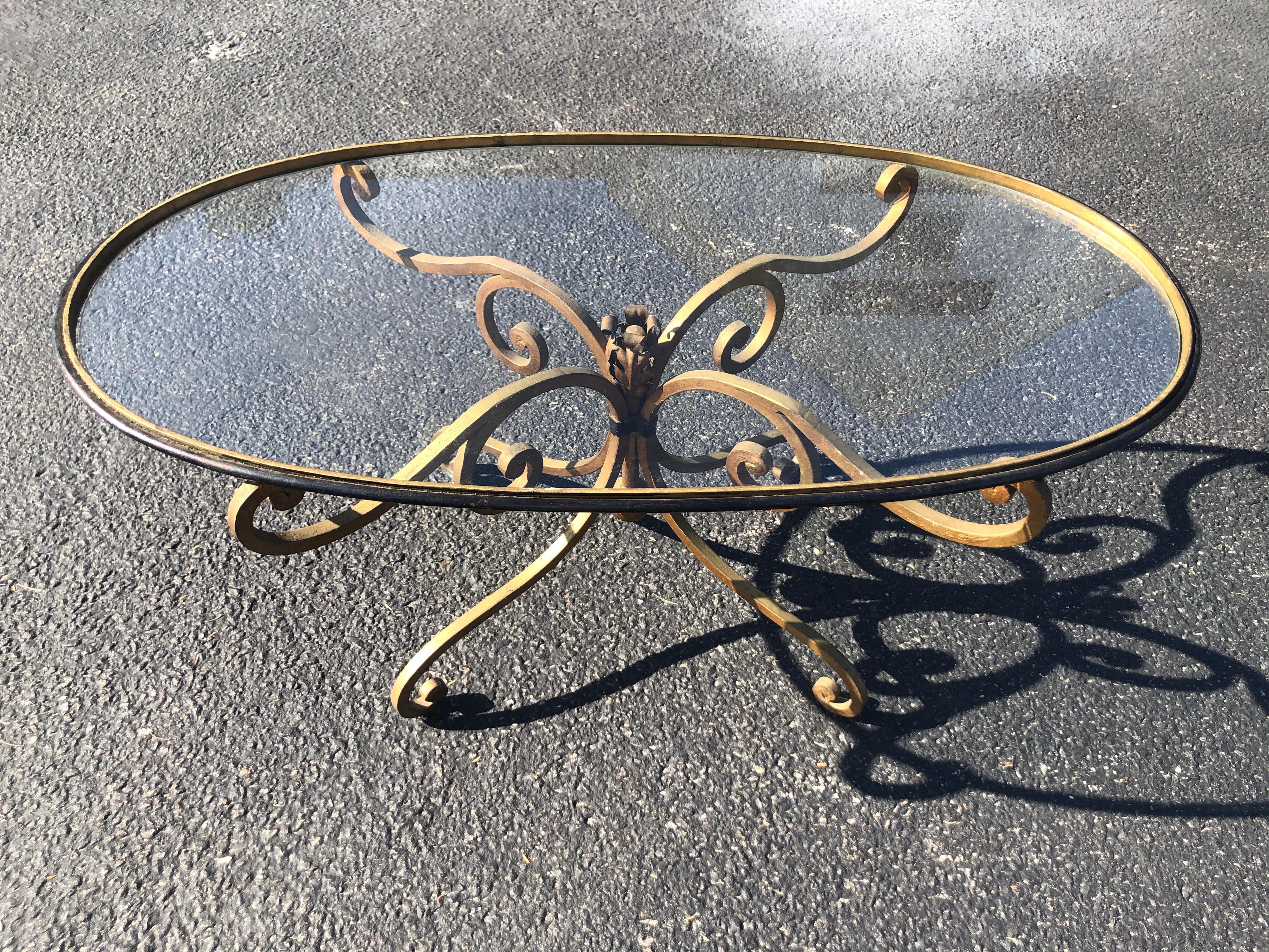 Mid-20th Century French Style Oval Iron Coffee Table For Sale
