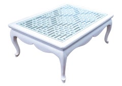 French Style Paint Decorated Grid Top Coffee Glass Table With Glass