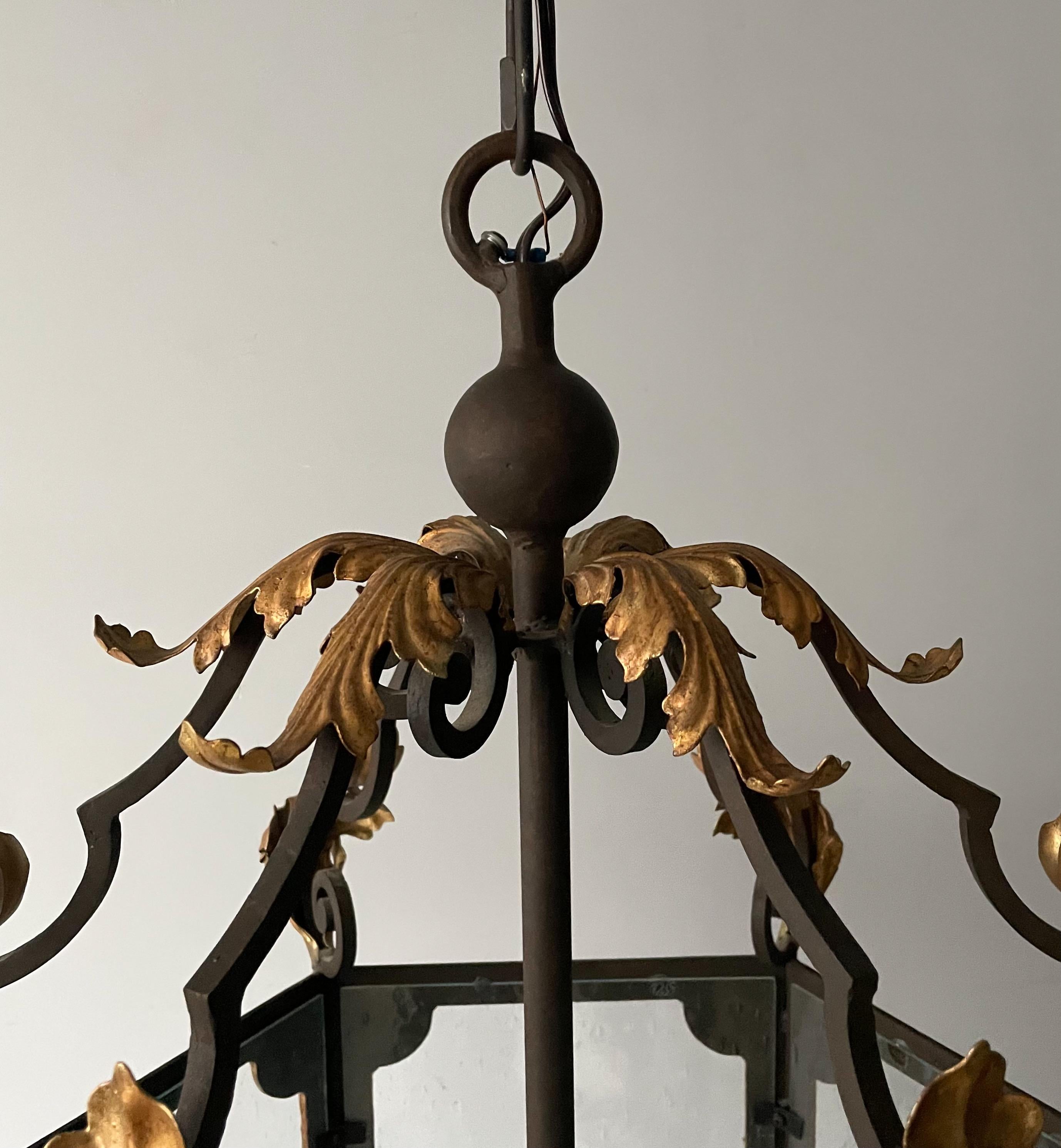 French Provincial French-Style Painted And Parcel-Gilt Iron Lantern For Sale