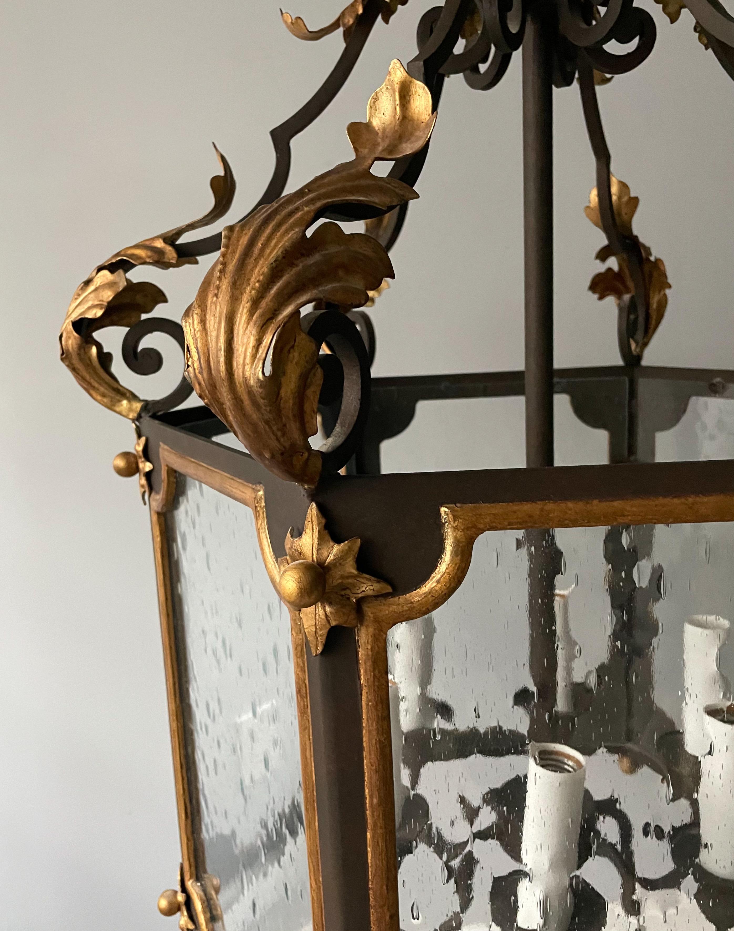 Late 20th Century French-Style Painted And Parcel-Gilt Iron Lantern For Sale