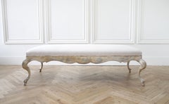 French Style Painted Cocktail Ottoman Table with Upholstered Linen Top