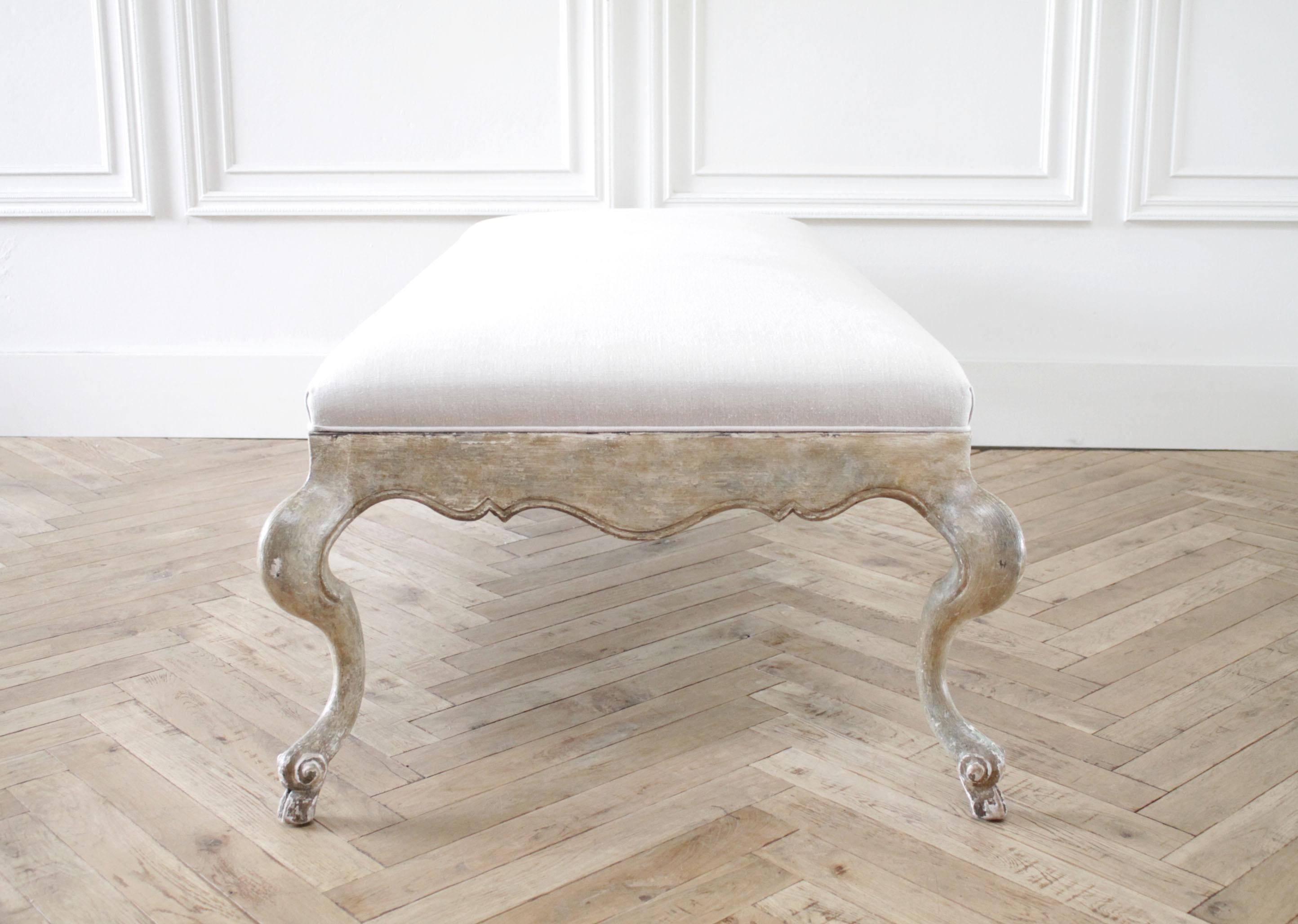 20th Century French Style Painted Cocktail Ottoman Table with Upholstered Linen Top