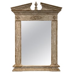 French Style Painted Mirror with Broken Pediment Architectural Cartouche