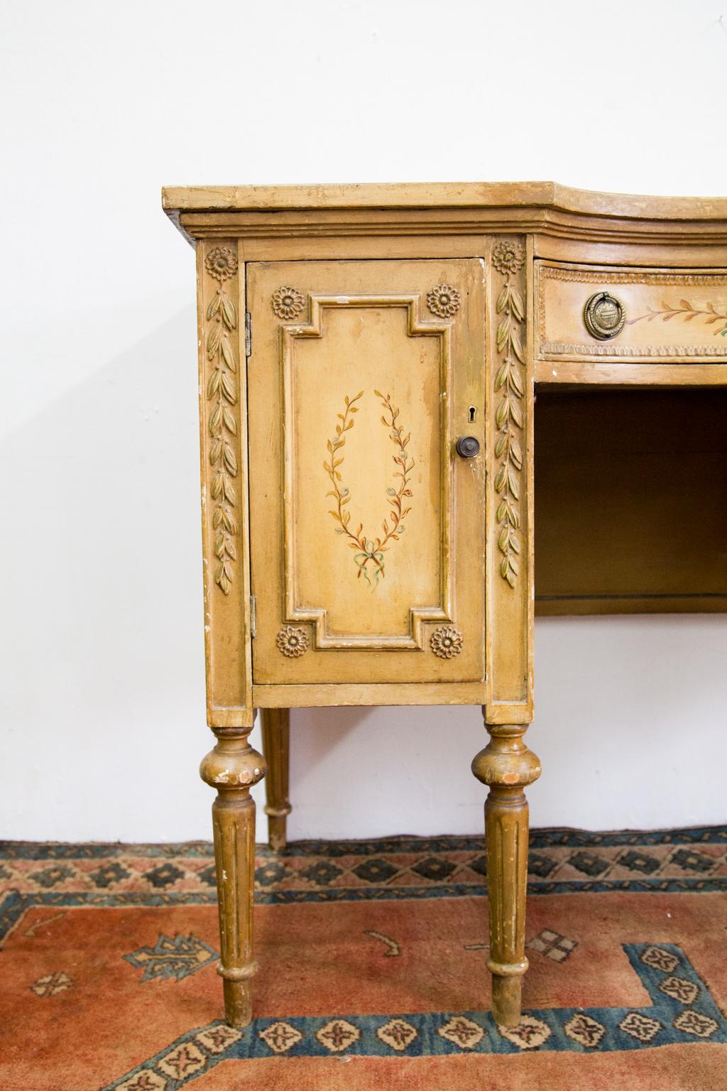 Hand-Carved French Style Painted One Drawer Console Table For Sale