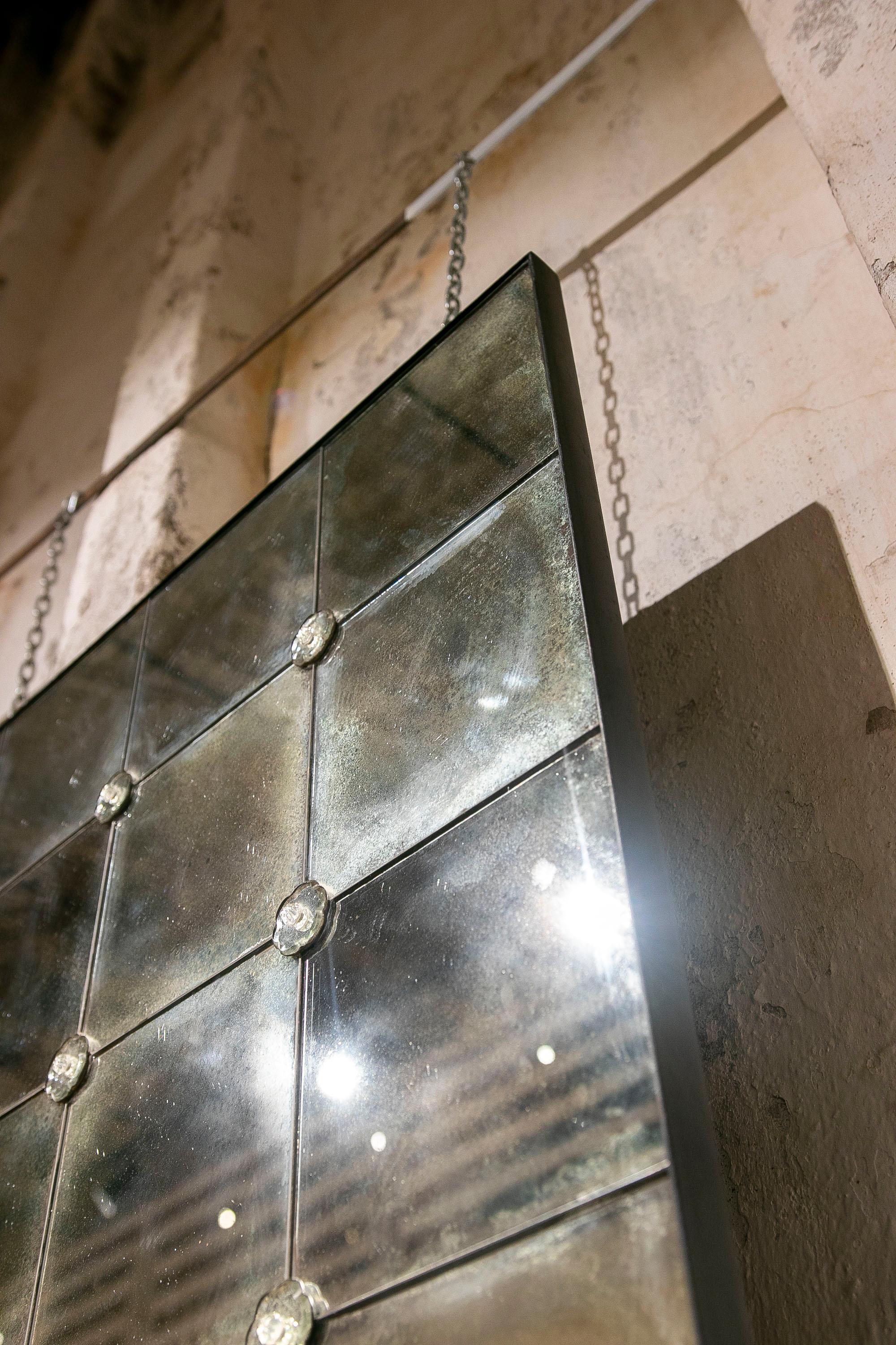 Französisch Stil Paar antike rechteckige Spiegel mit Eisenrahmen im Angebot 14