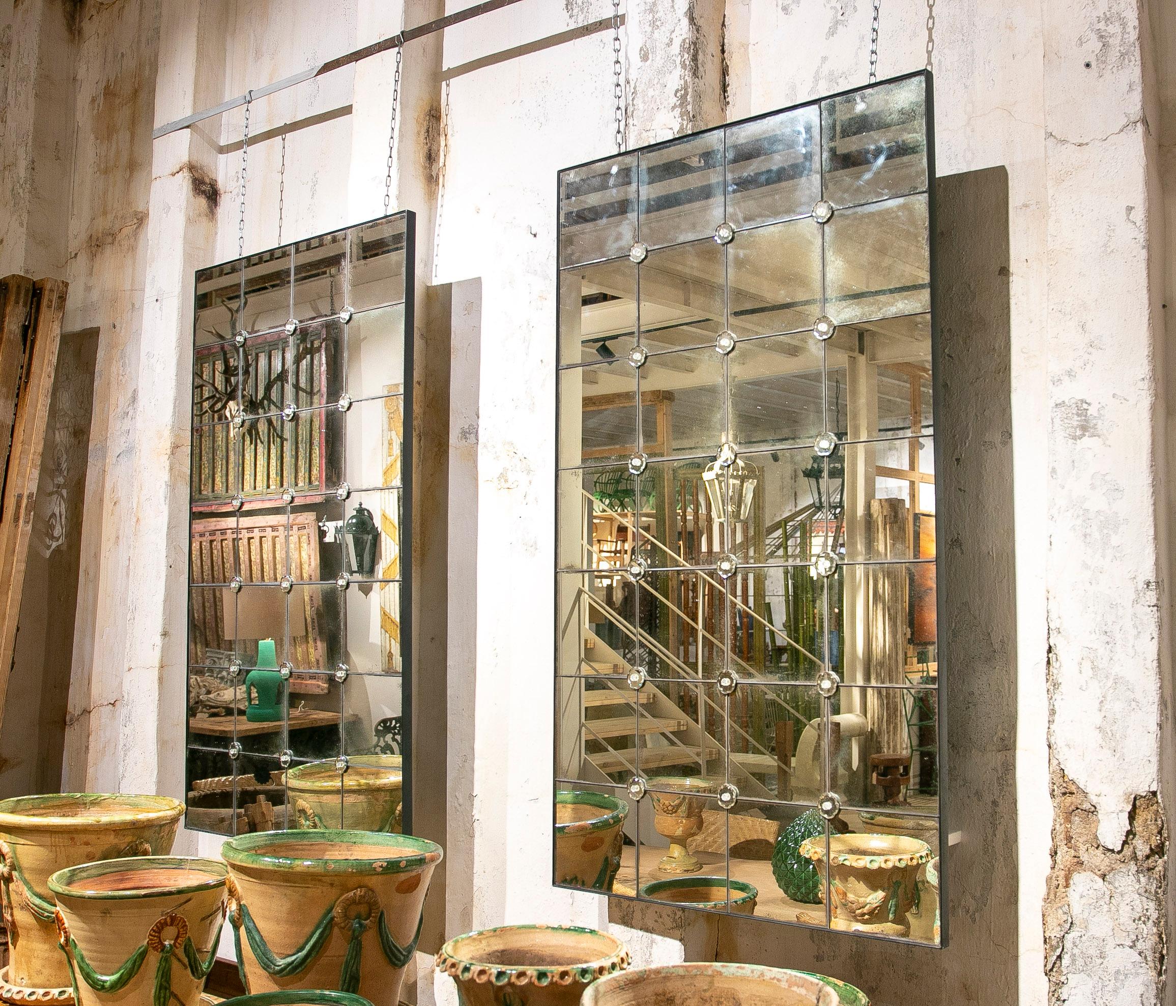 Französisch Stil Paar antike rechteckige Spiegel mit Eisenrahmen im Angebot 15
