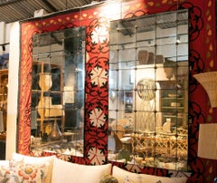 French Style Pair of Antiqued Rectangular Mirrors with Iron Frame