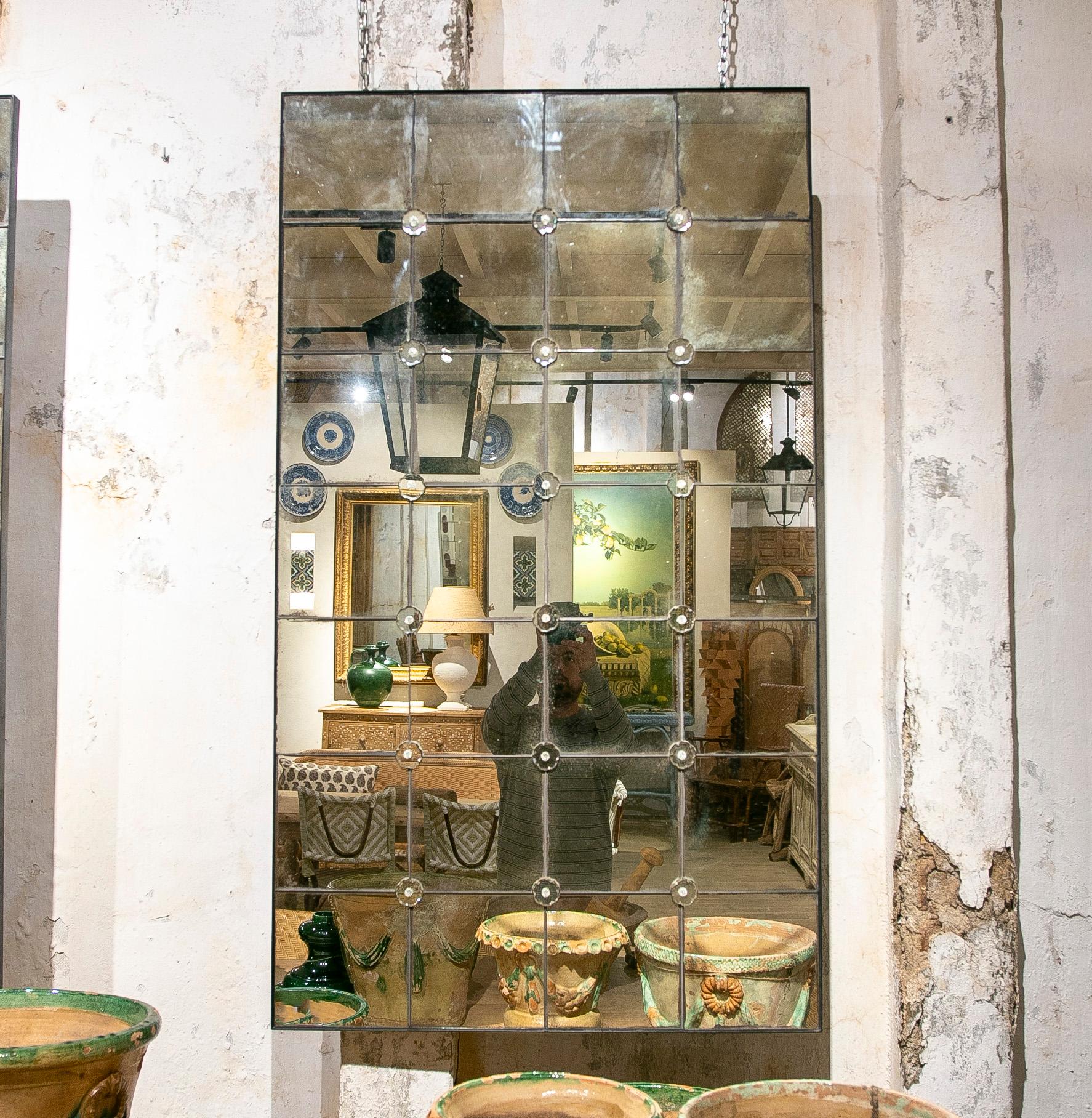 Französisch Stil Paar antike rechteckige Spiegel mit Eisenrahmen (Glas) im Angebot