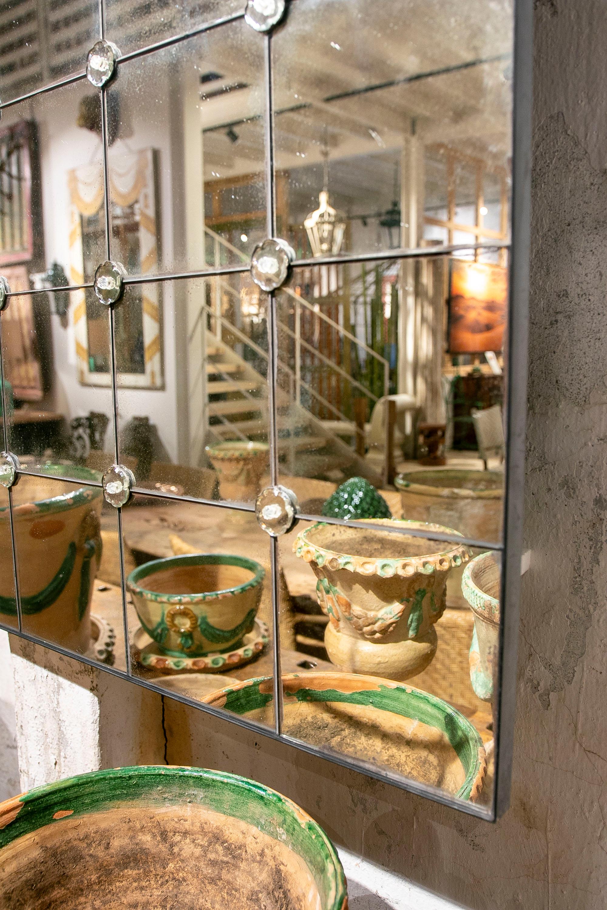 Französisch Stil Paar antike rechteckige Spiegel mit Eisenrahmen im Angebot 1