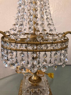 French Style Pair of Bronze/Crystal Candelabra Lamps