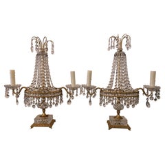 French Style Pair of Bronze/Crystal Candelabra Lamps French Style Pair of Bronze/Crystal Candelabra Lamps