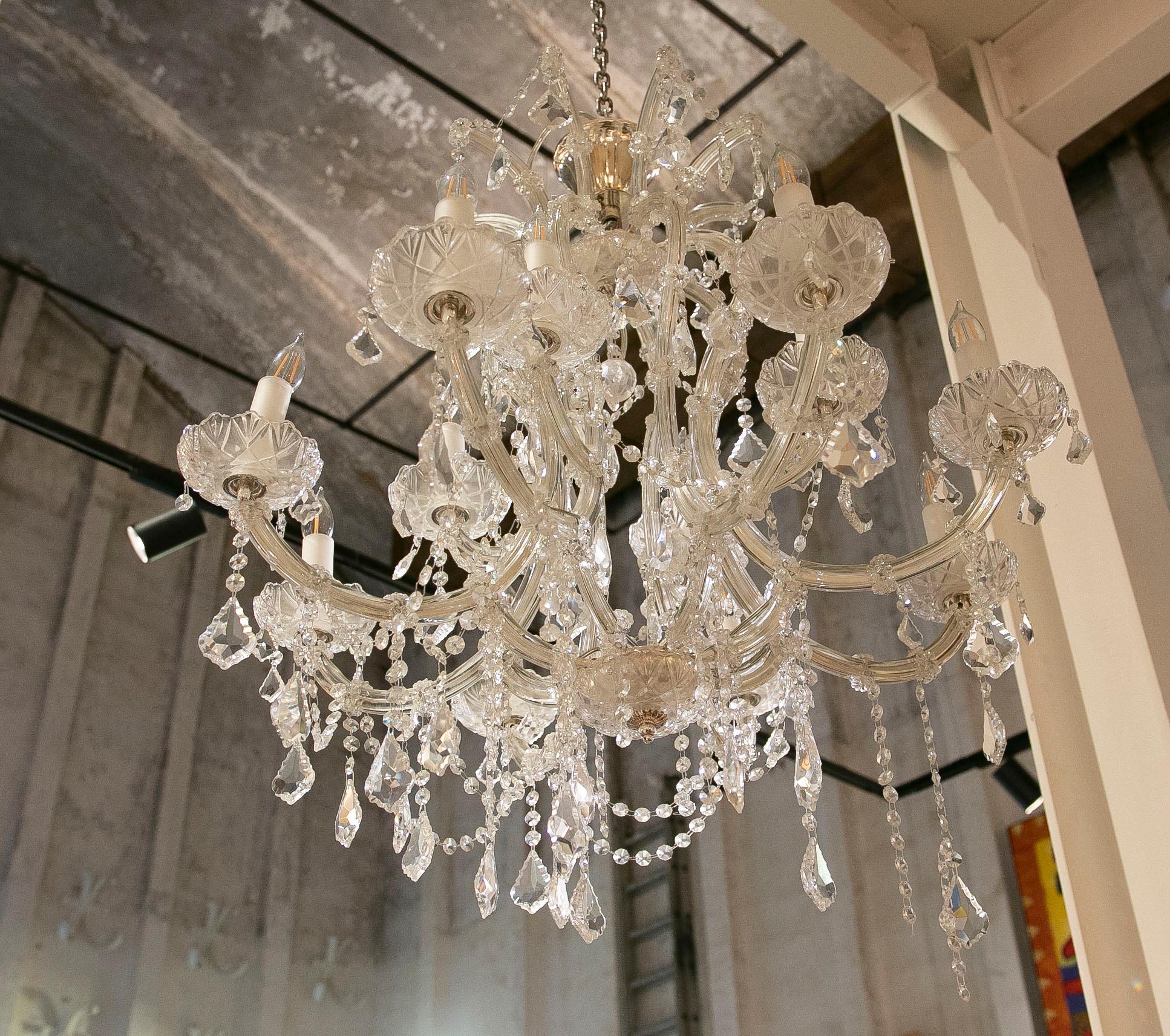 French Style Pair of Crystal Chandeliers with Arms For Sale 5