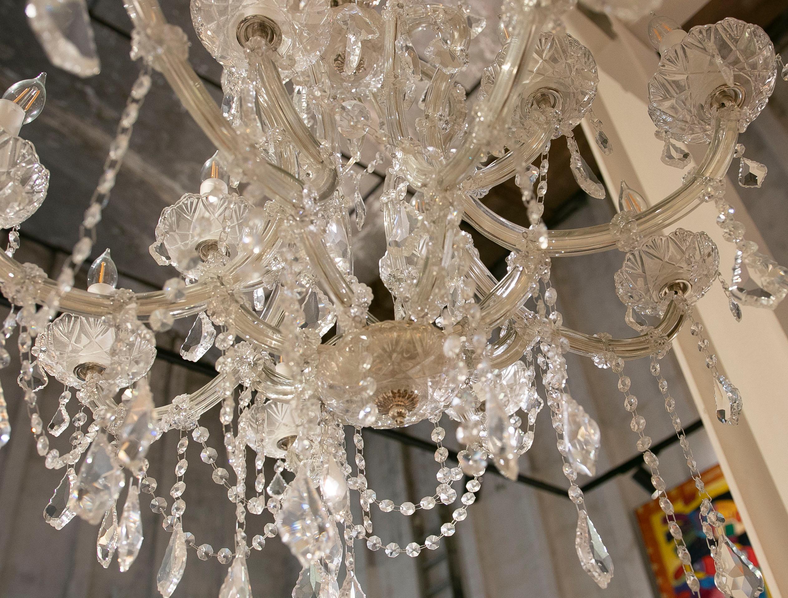 French Style Pair of Crystal Chandeliers with Arms For Sale 6