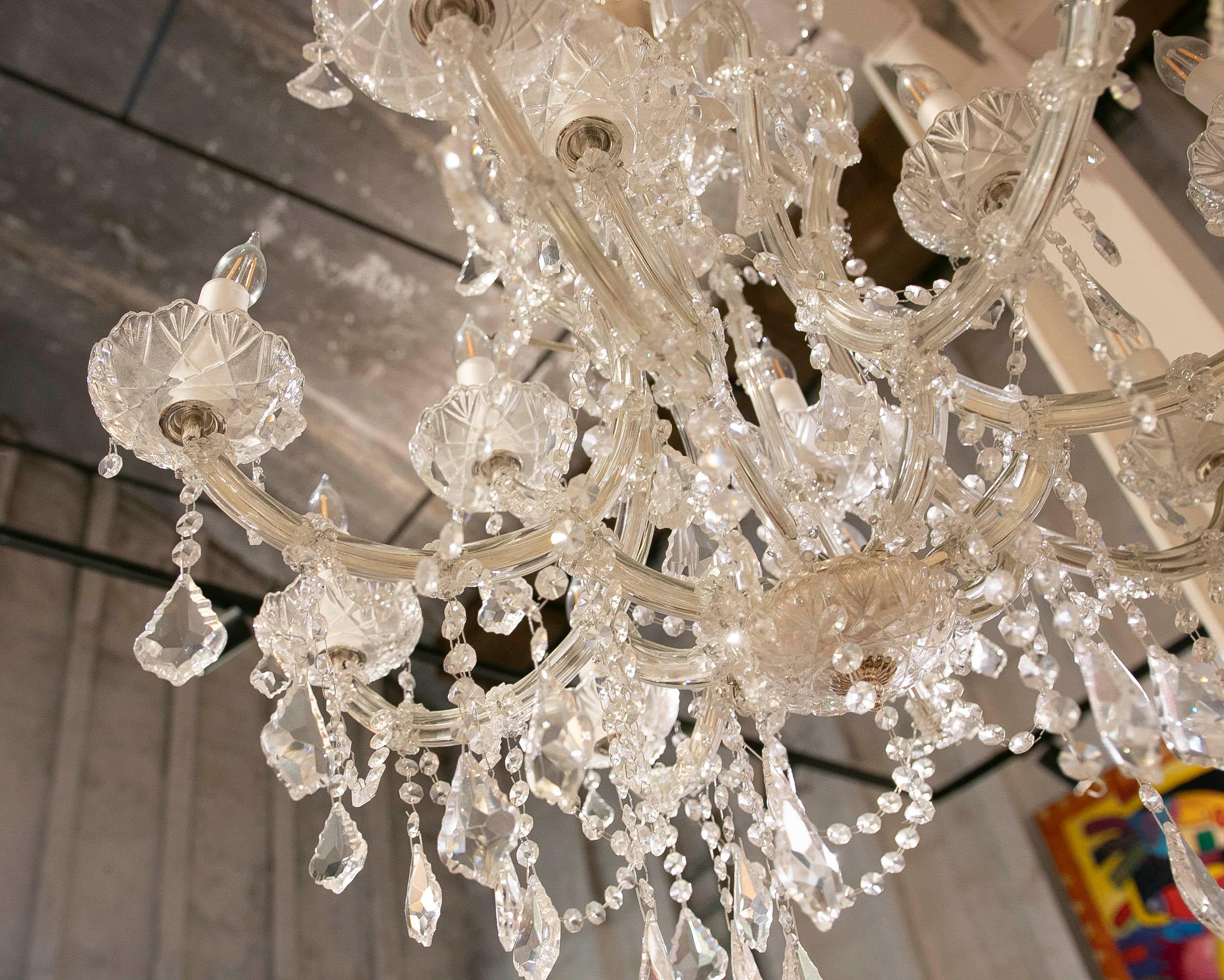French Style Pair of Crystal Chandeliers with Arms For Sale 7