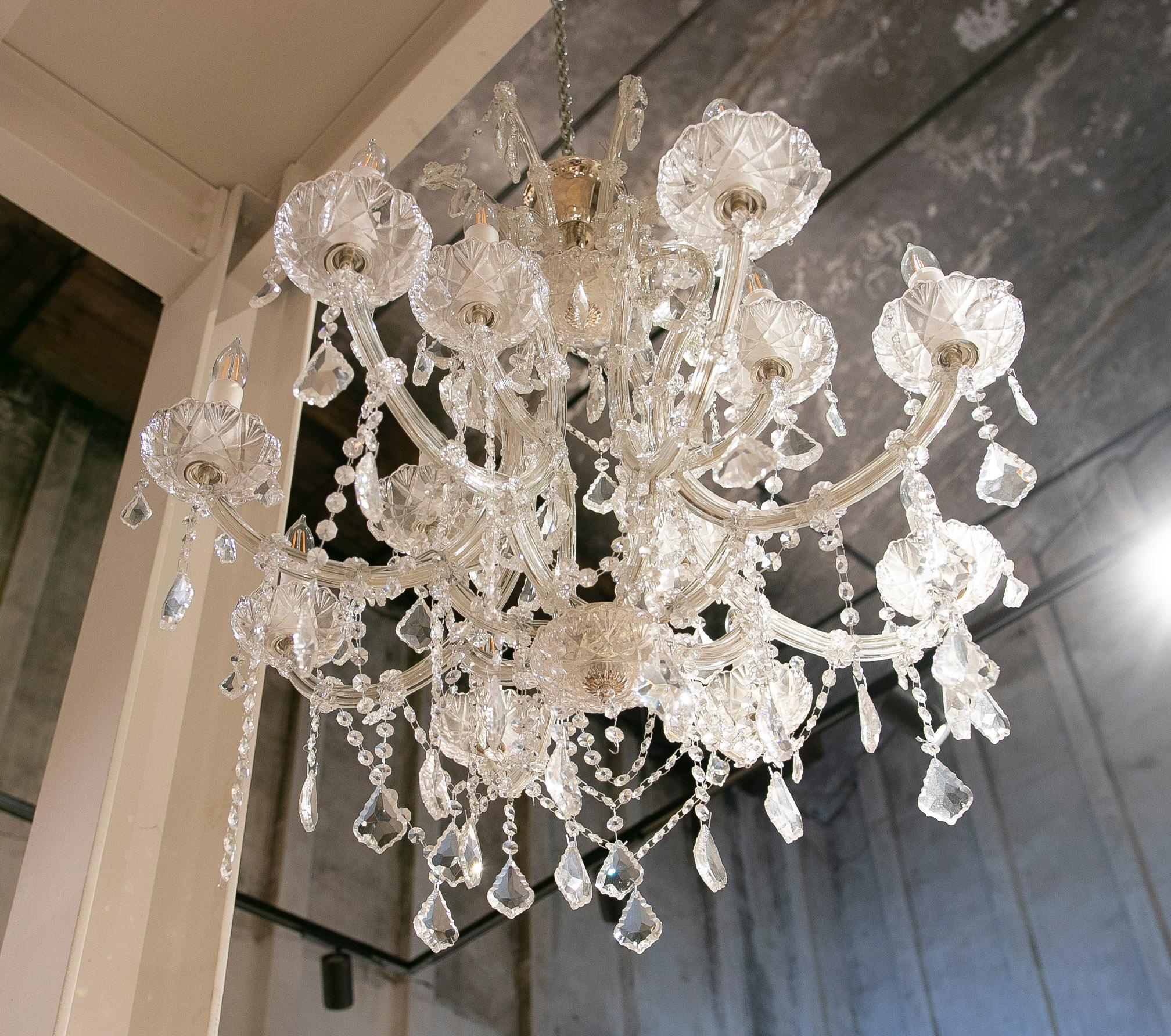 French Style Pair of Crystal Chandeliers with Arms For Sale 8