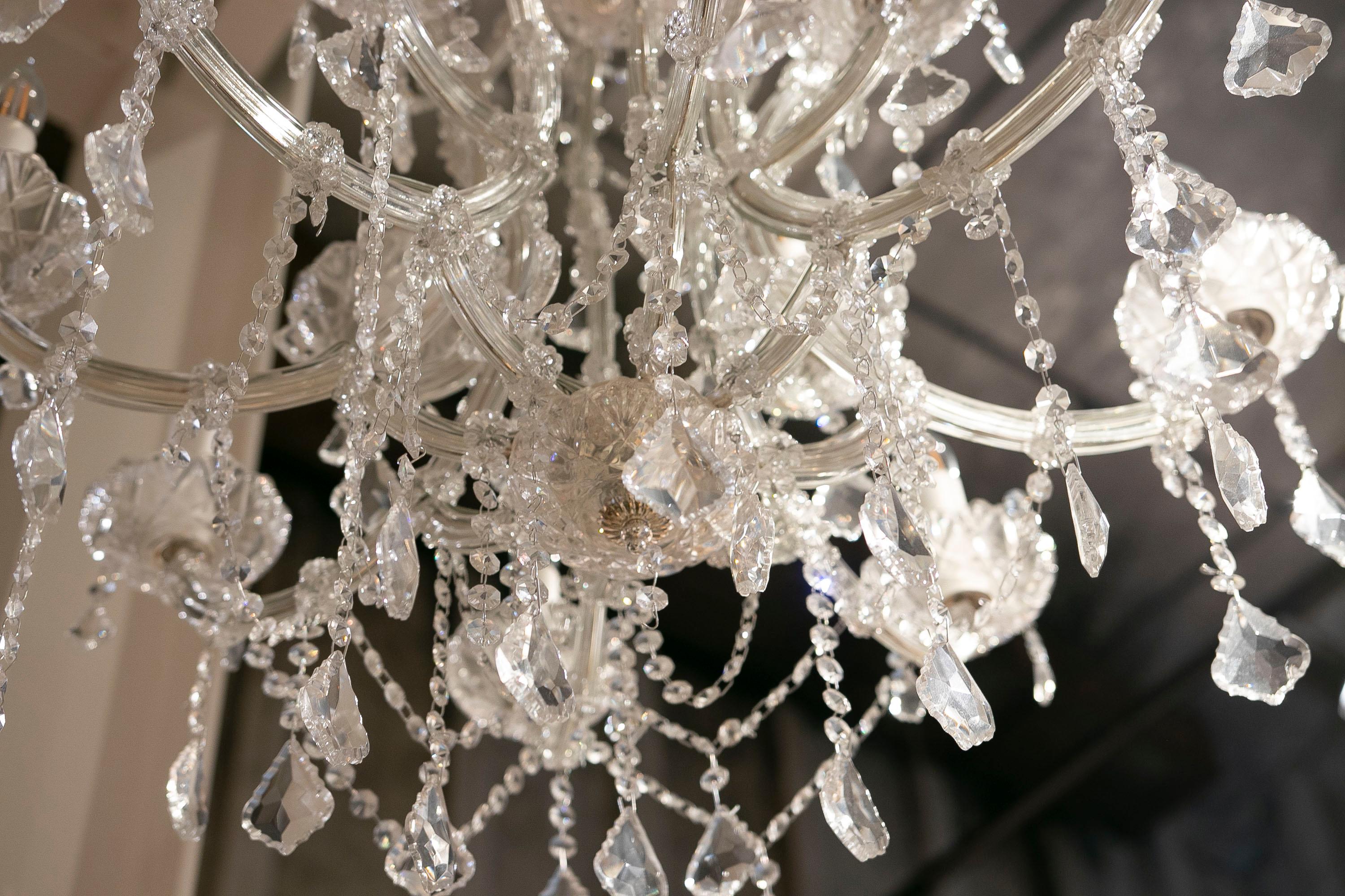 French Style Pair of Crystal Chandeliers with Arms For Sale 9