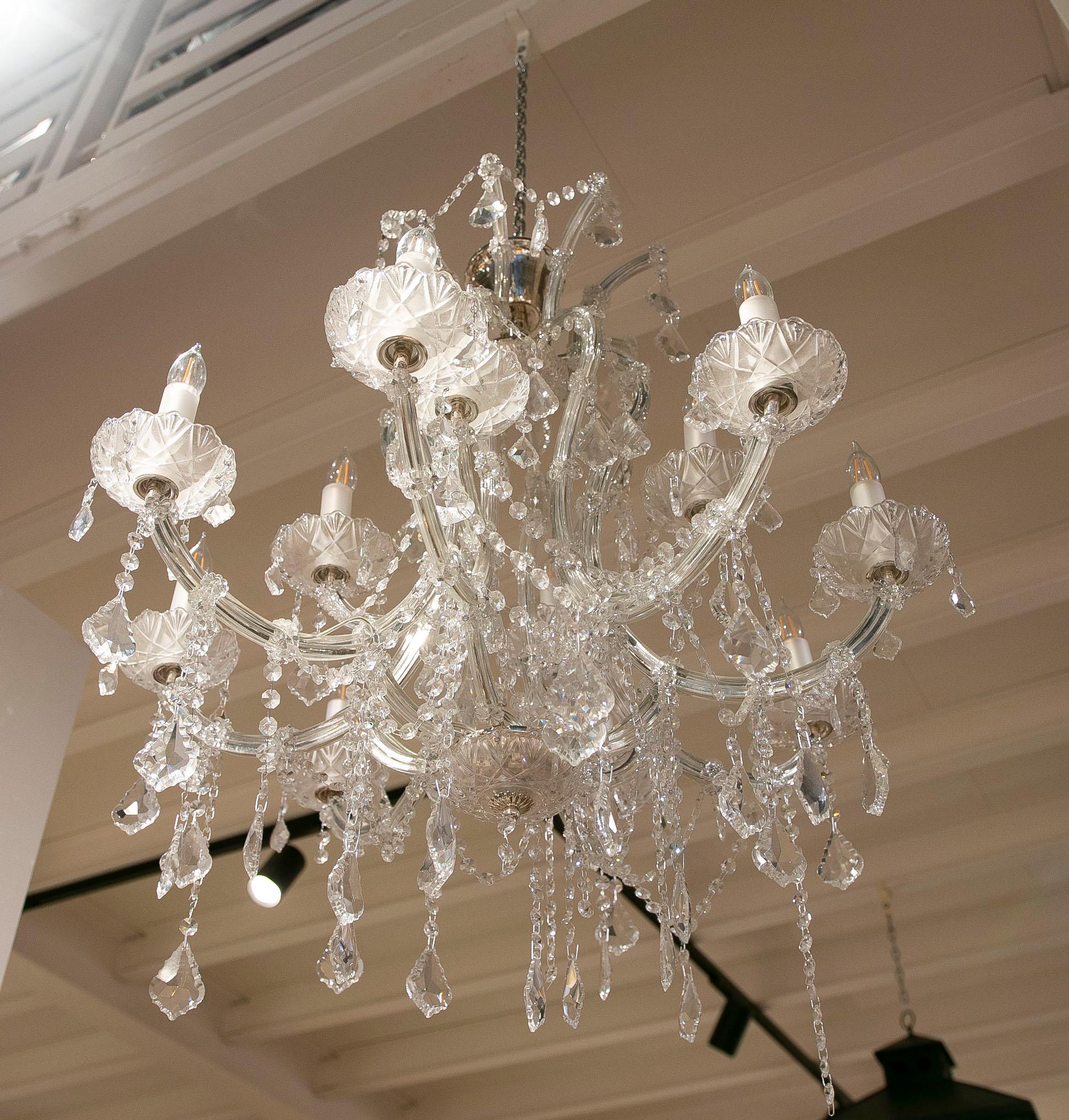 French Style Pair of Crystal Chandeliers with Arms For Sale 10
