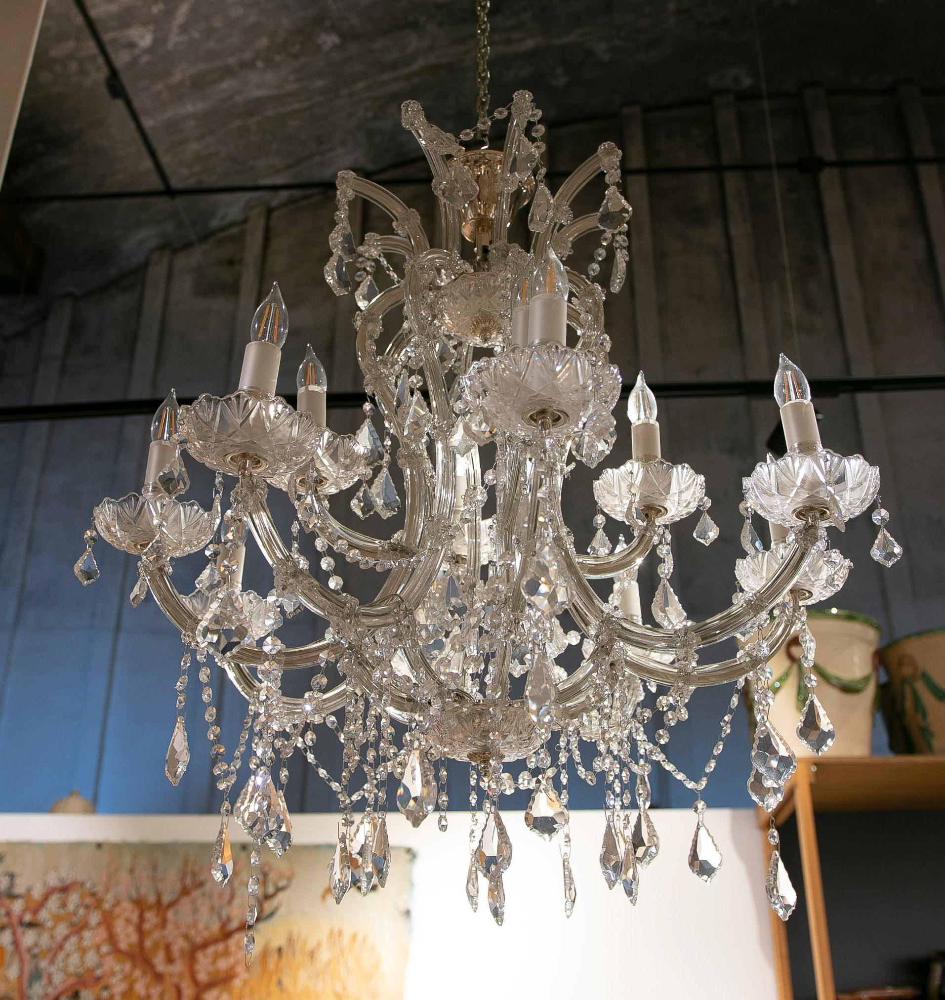French Style Pair of Crystal Chandeliers with Arms For Sale 11