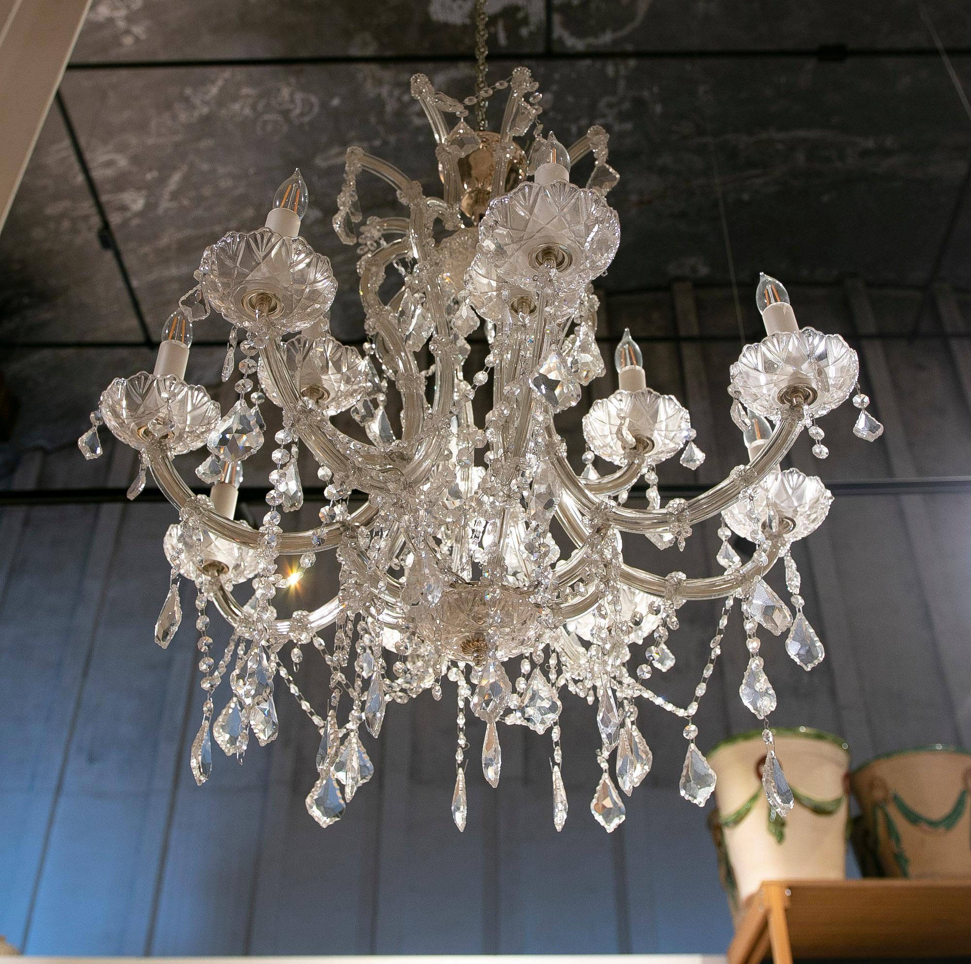 French Style Pair of Crystal Chandeliers with Arms For Sale 12