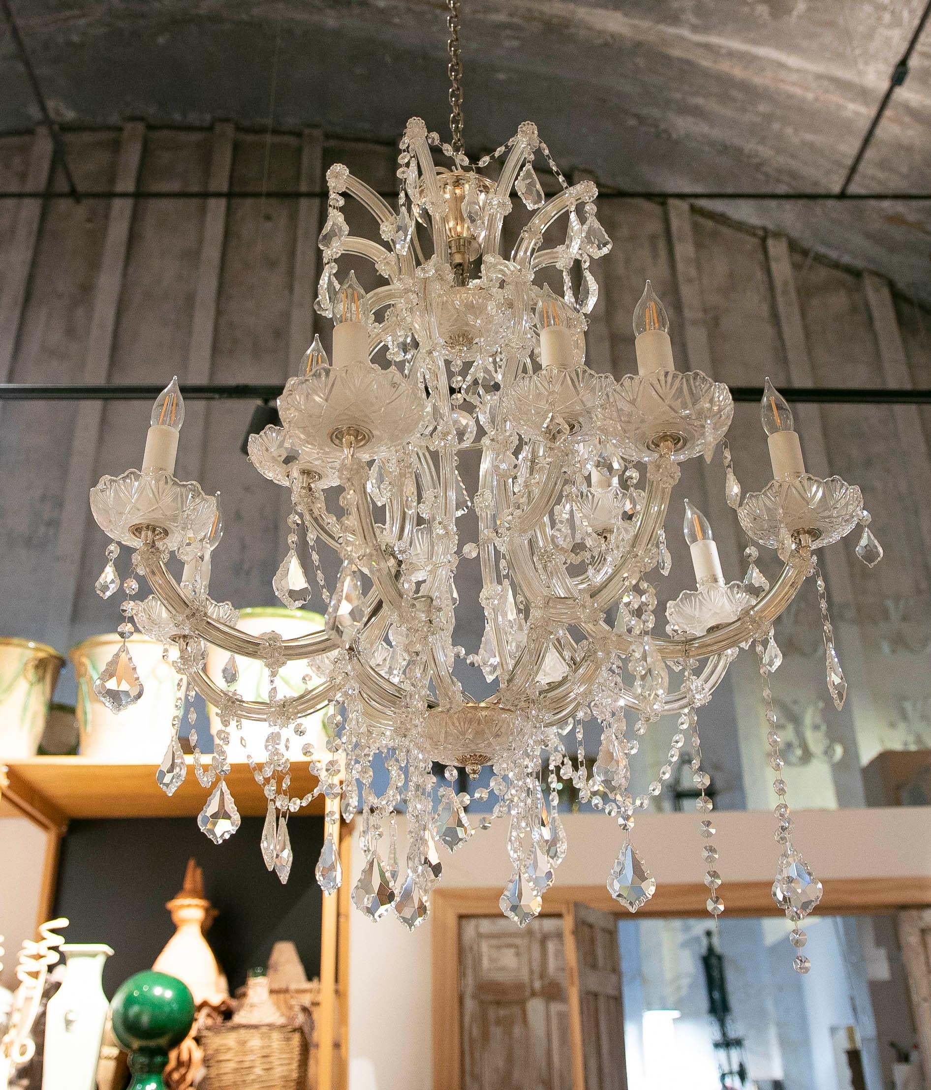 French Style Pair of Crystal Chandeliers with Arms For Sale 13