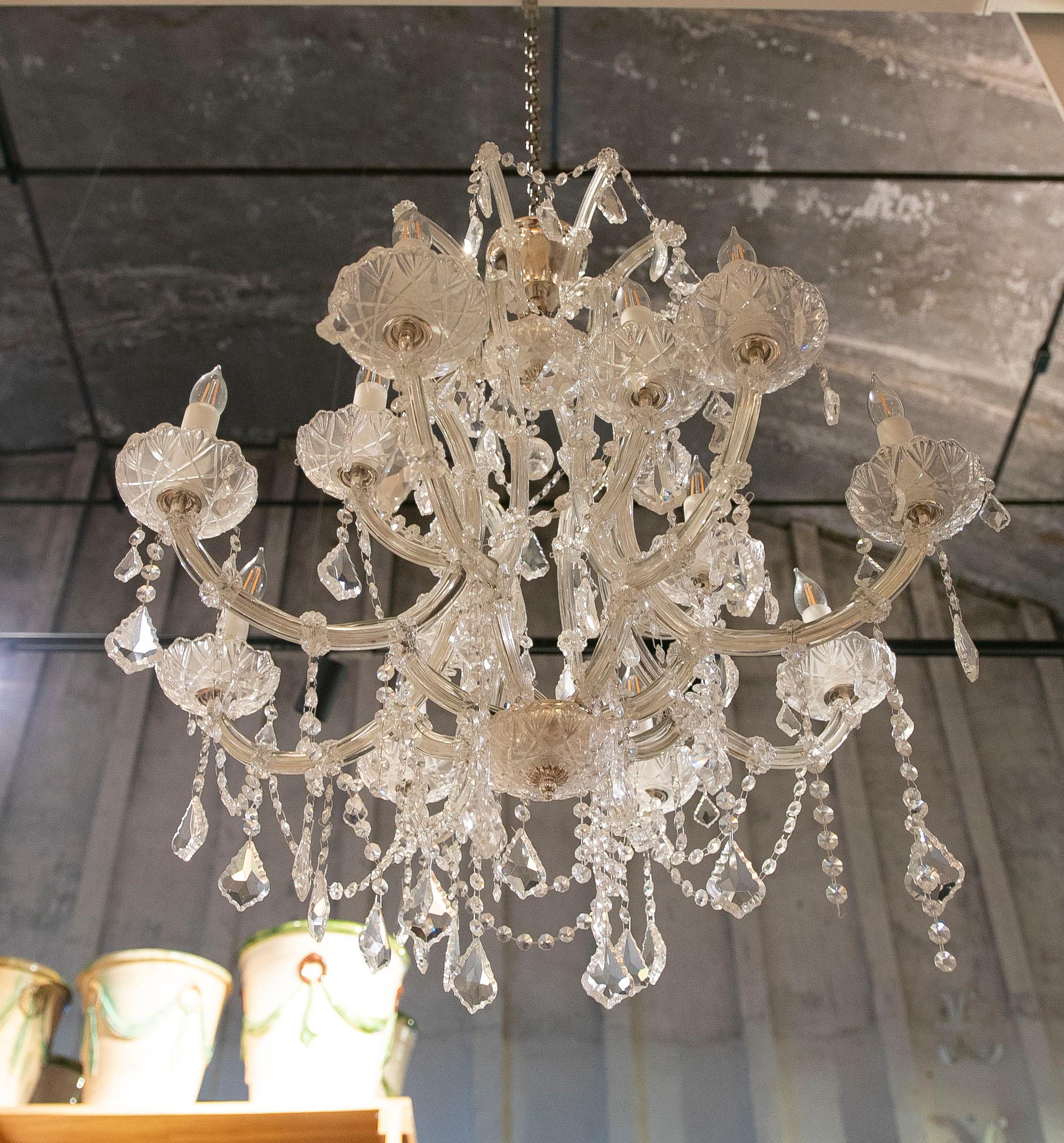 French Style Pair of Crystal Chandeliers with Arms For Sale 14