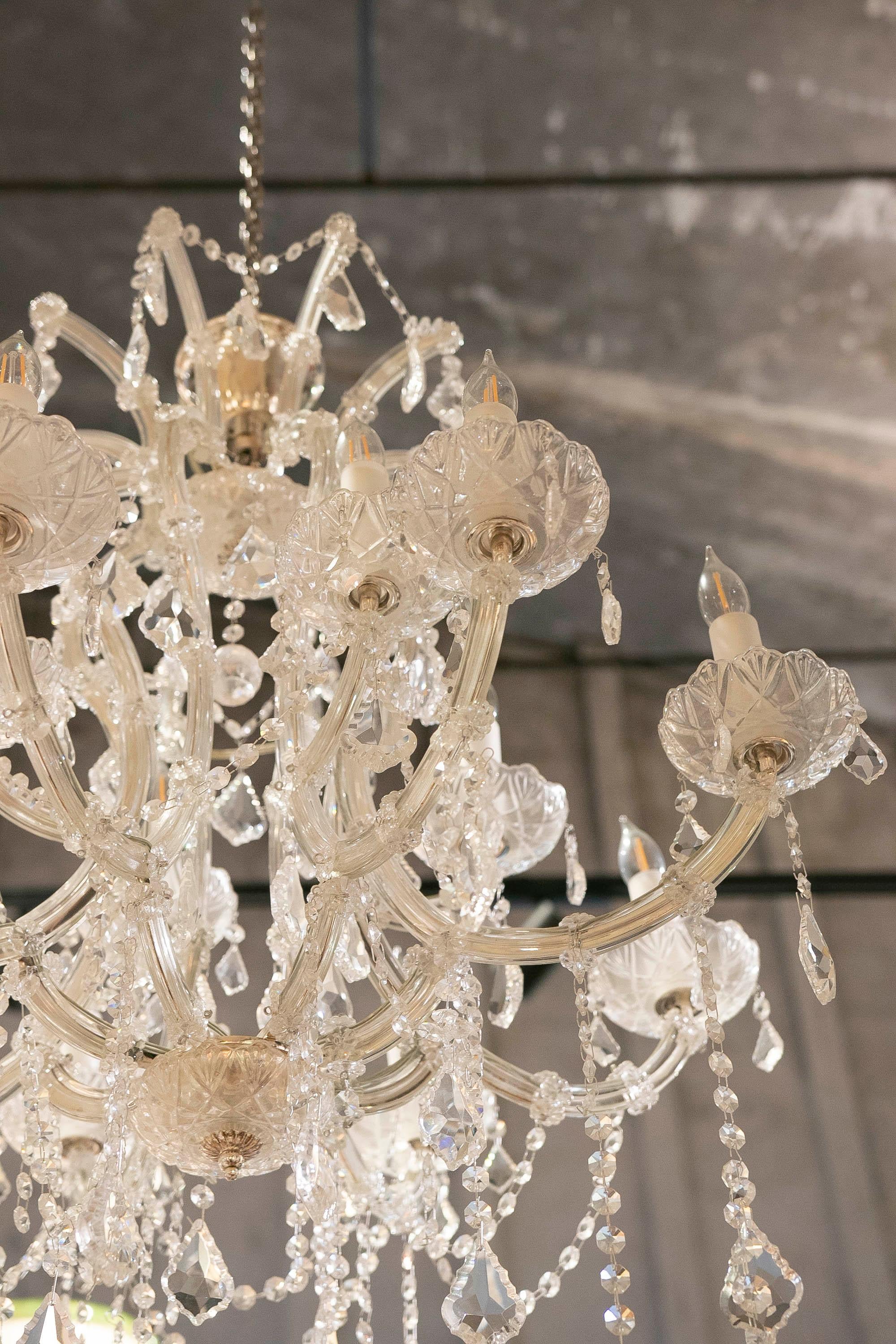 Spanish French Style Pair of Crystal Chandeliers with Arms For Sale