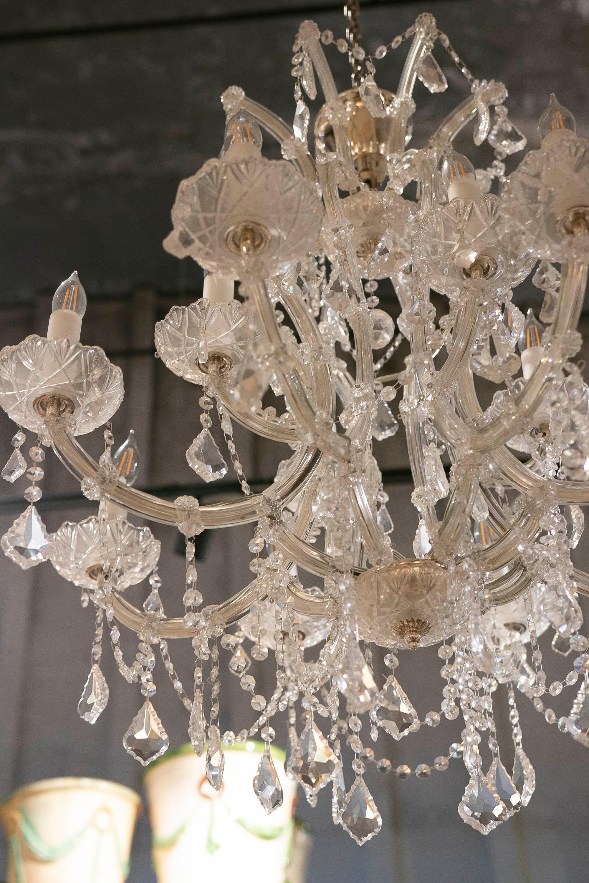 French Style Pair of Crystal Chandeliers with Arms For Sale 15