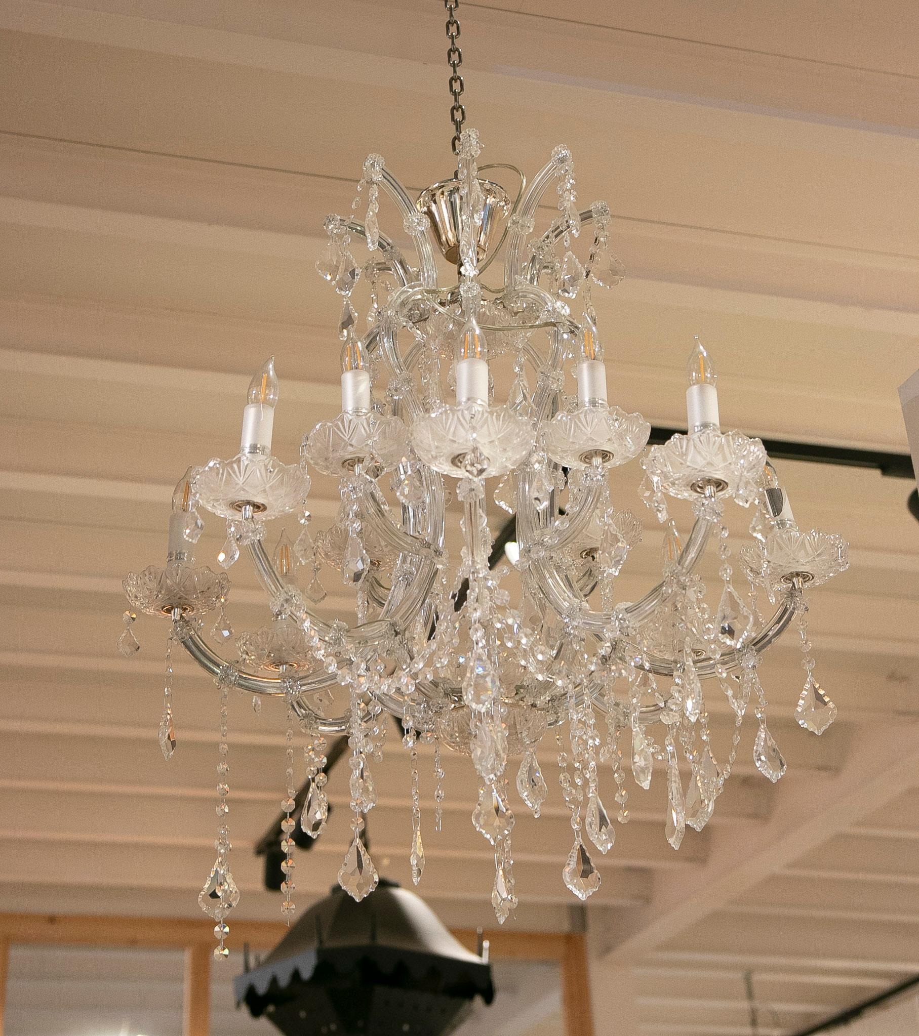 20th Century French Style Pair of Crystal Chandeliers with Arms For Sale