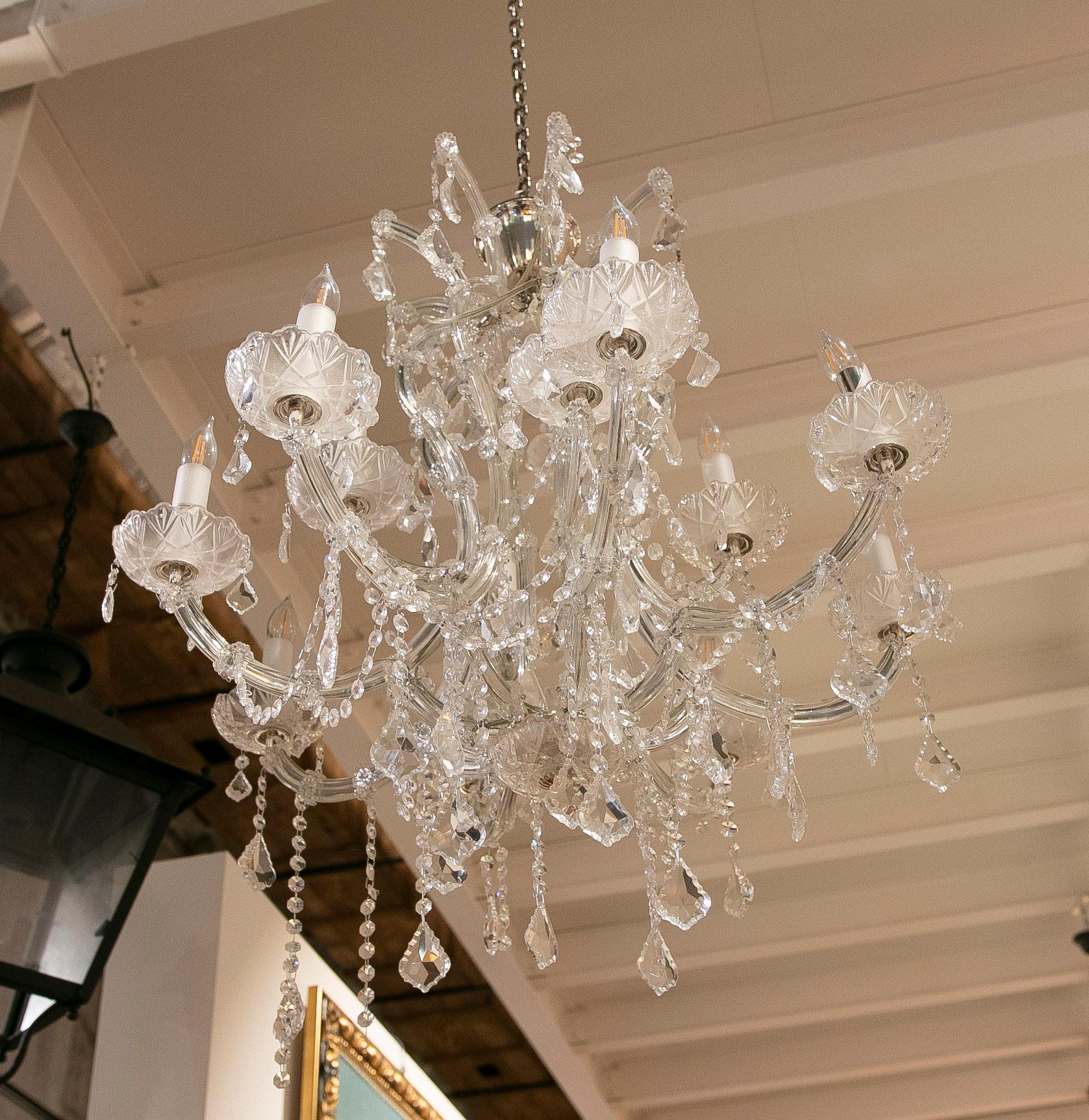 Glass French Style Pair of Crystal Chandeliers with Arms For Sale