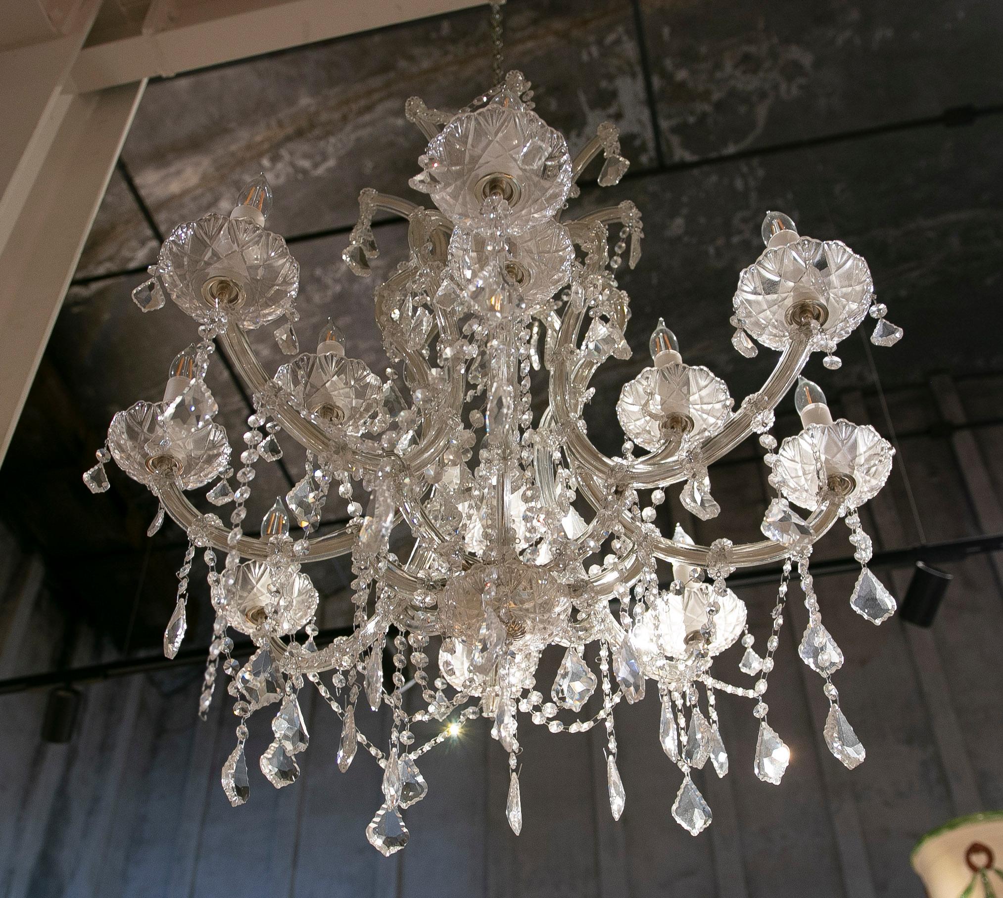 French Style Pair of Crystal Chandeliers with Arms For Sale 2