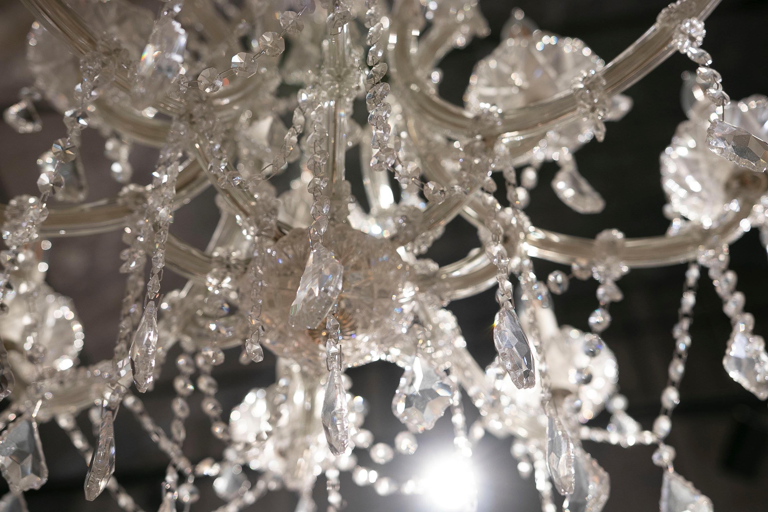 French Style Pair of Crystal Chandeliers with Arms For Sale 3