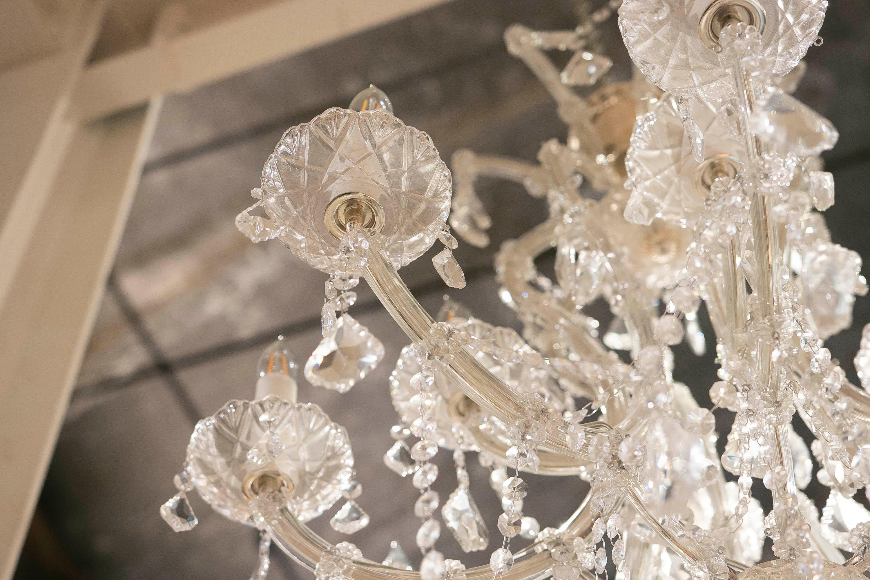 French Style Pair of Crystal Chandeliers with Arms For Sale 4