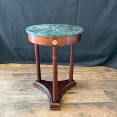 French Style Pair of Neoclassical Marble Top Round Side Tables