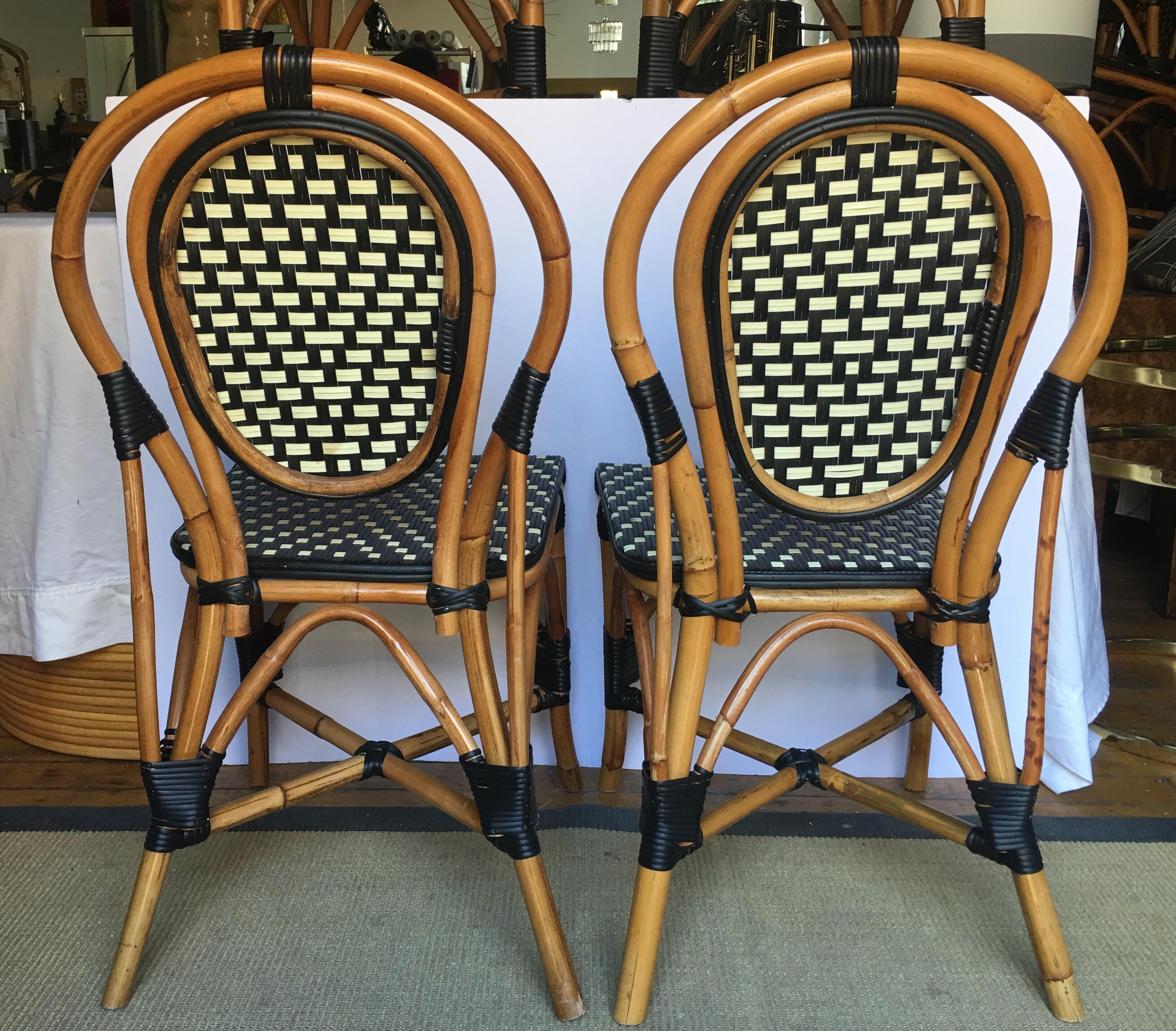 French Style Parisian Cafe Bistro Rattan Dining Chairs In Good Condition In Lambertville, NJ