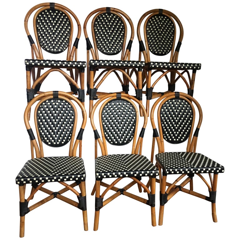 French Style Parisian Cafe Bistro Rattan Dining Chairs at 1stDibs