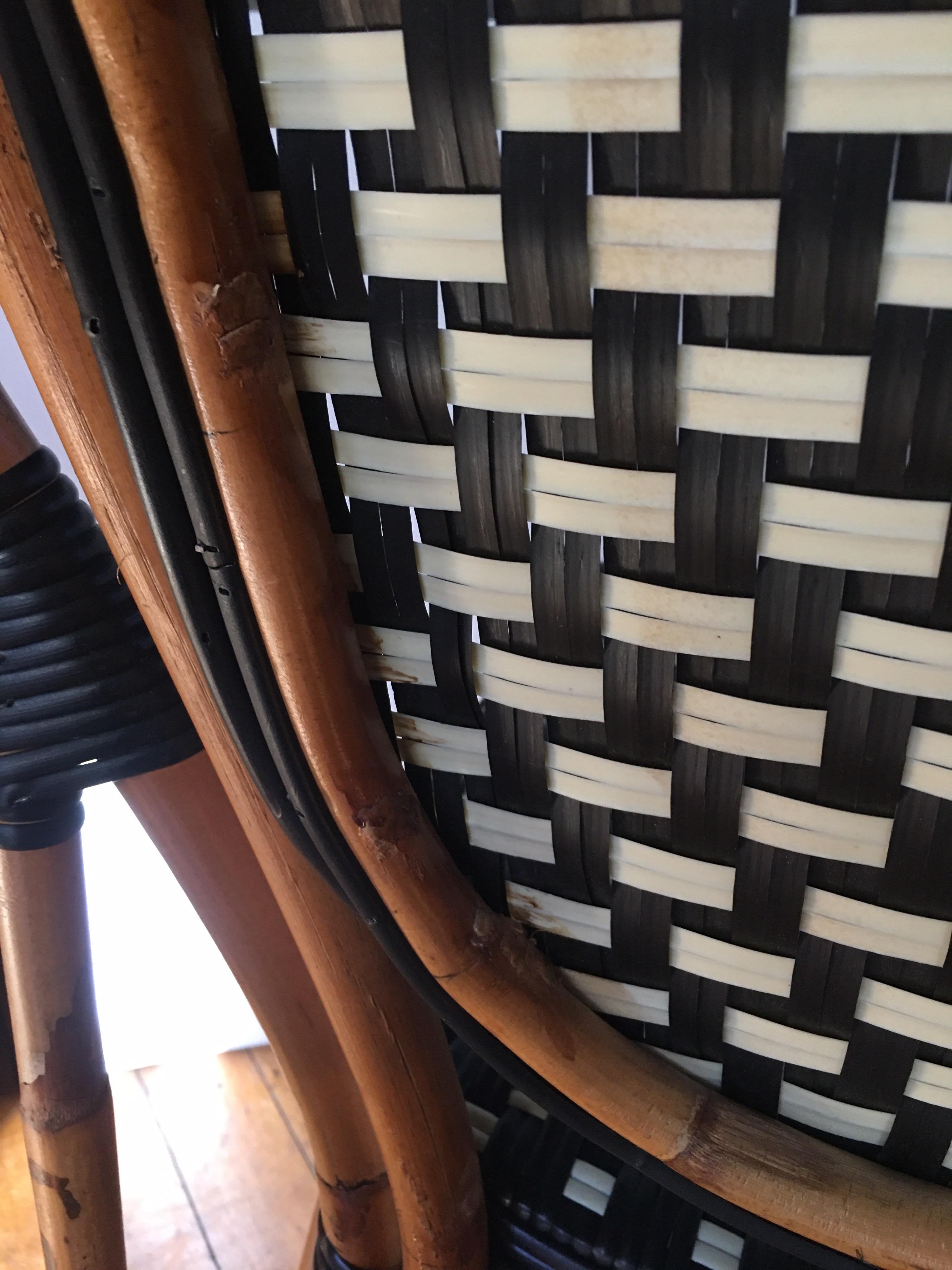 Nylon French Style Parisian Cafe Bistro Rattan Dining Chairs, Pair