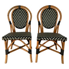 French Style Parisian Cafe Bistro Rattan Dining Chairs, Pair