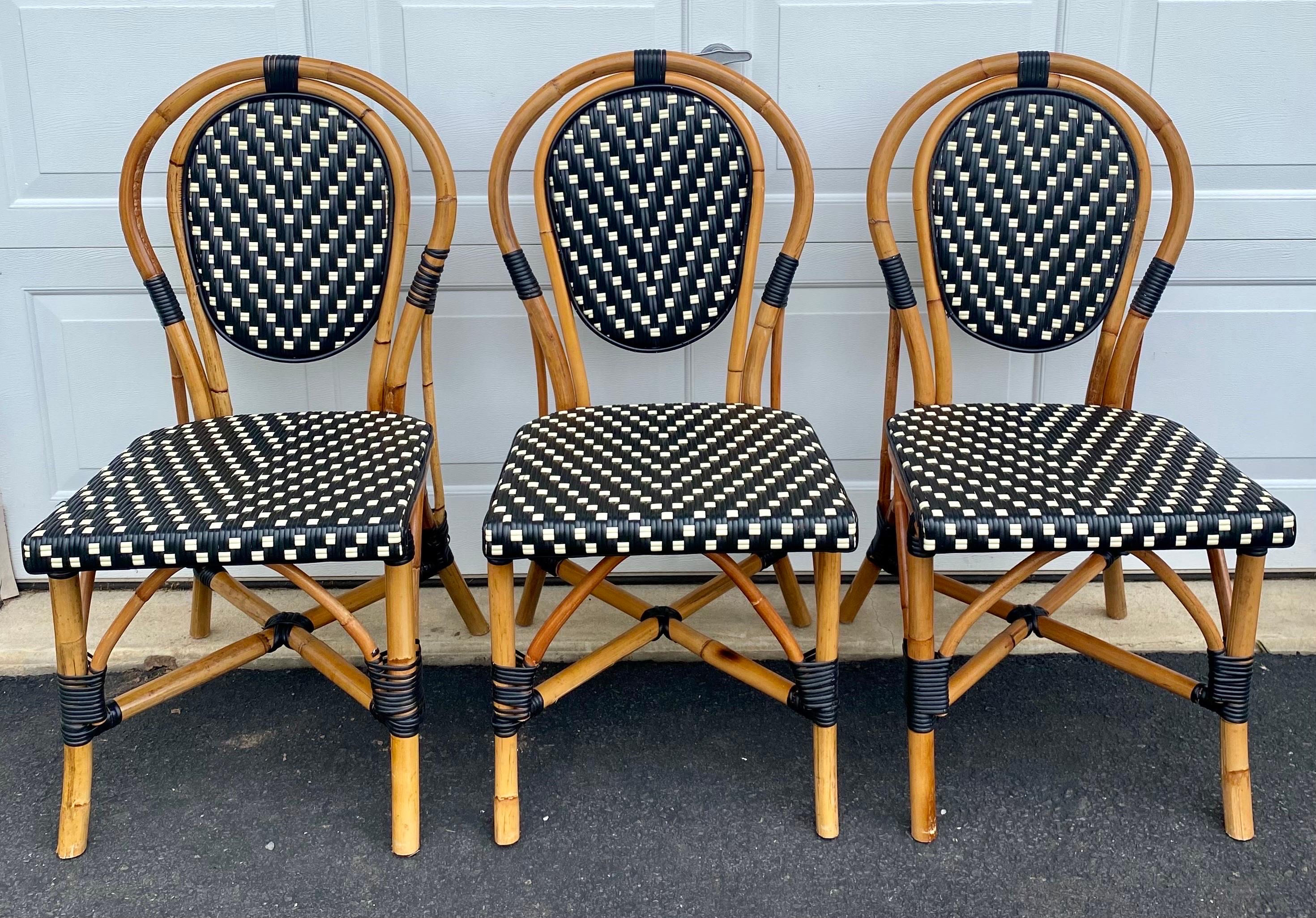 Hand-Woven French Style Parisian Cafe Bistro Rattan Dining Side Chairs, Set of Six