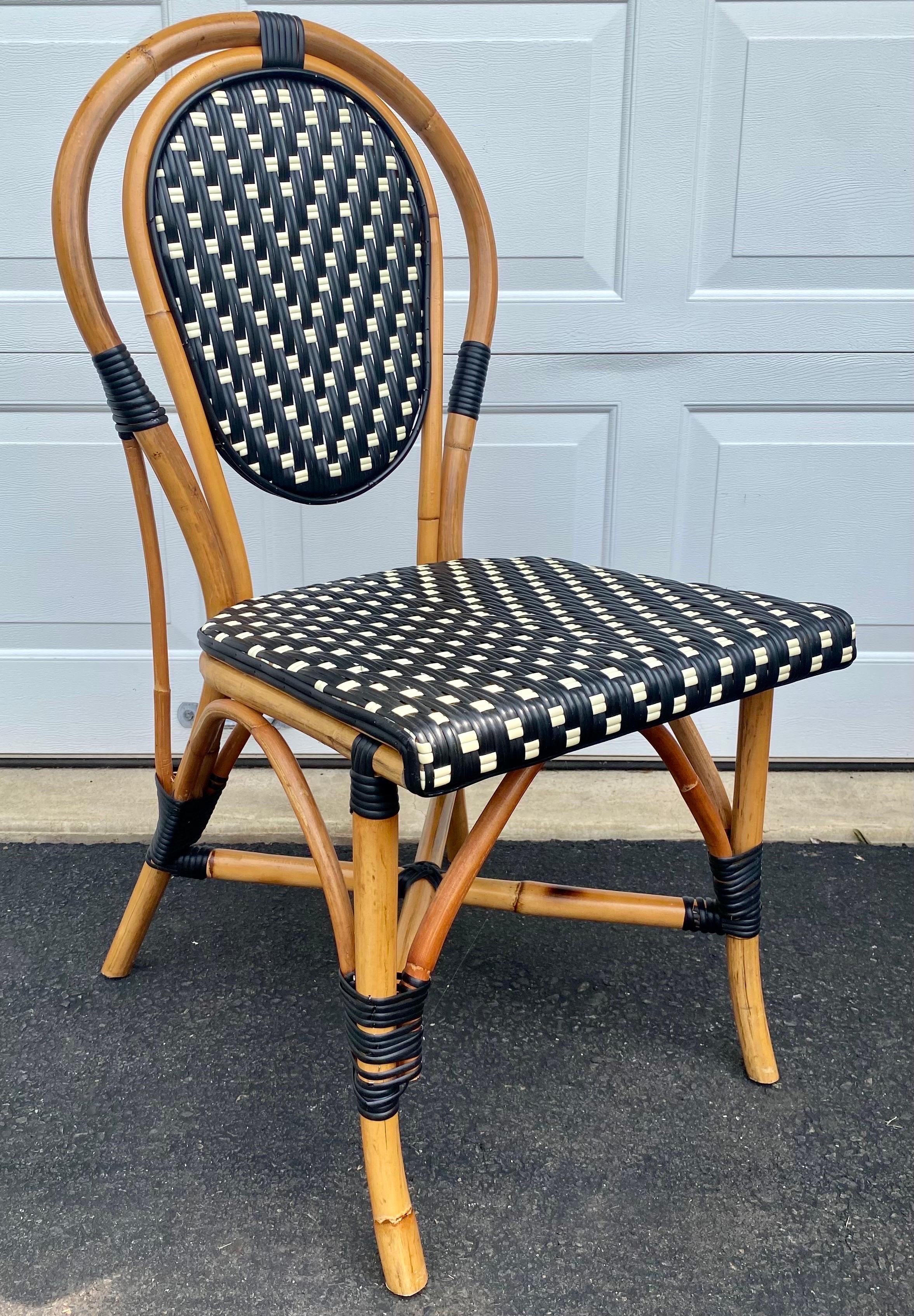 Contemporary French Style Parisian Cafe Bistro Rattan Dining Side Chairs, Set of Six
