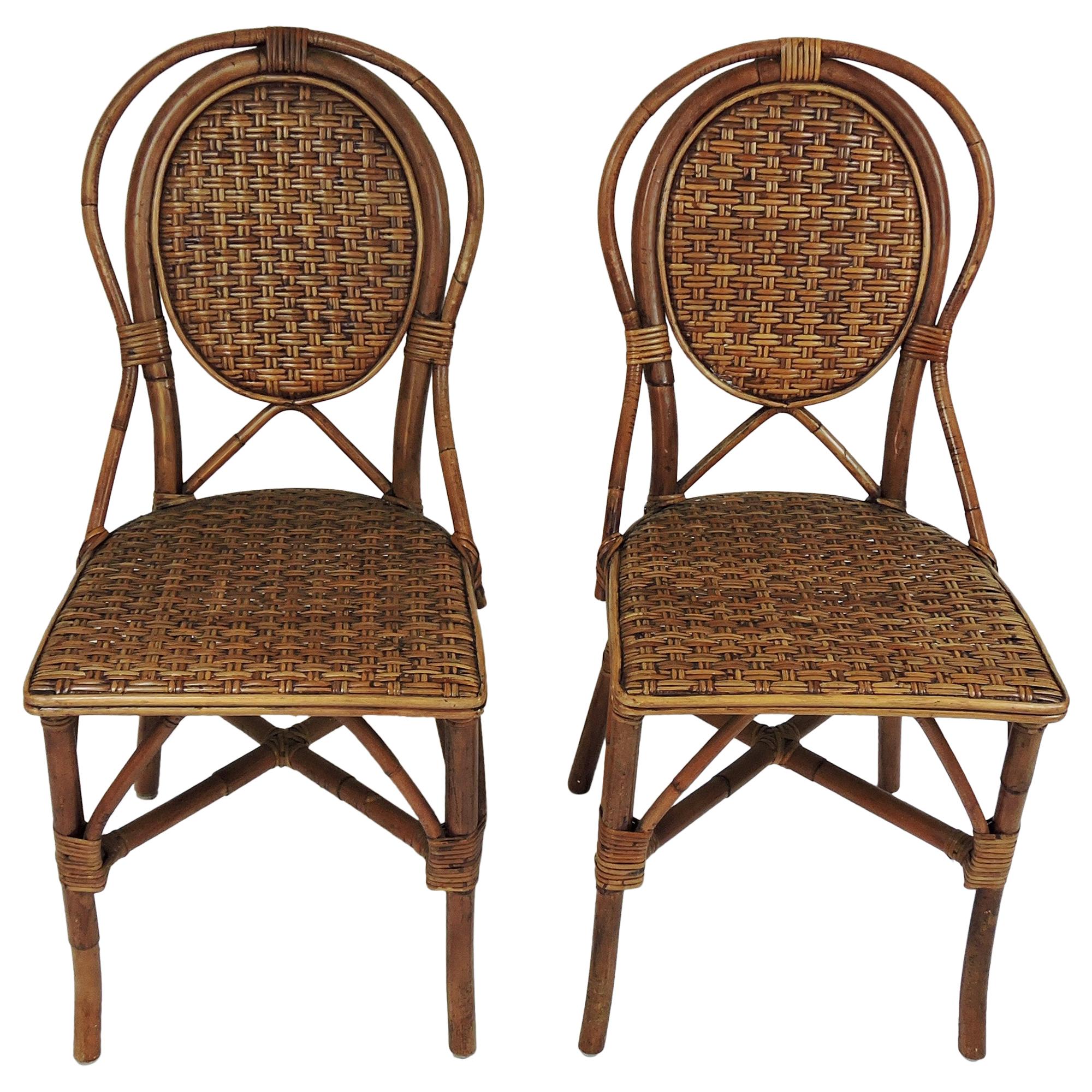 French Style Parisian Cafe Rattan Dining Chairs, Set of 4 For Sale