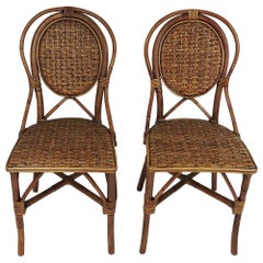 Vintage French Style Parisian Cafe Rattan Dining Chairs, Set of 4