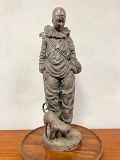 French Style Pierrot Clown Sculpture with Bronze Finish