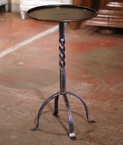 French Style Polished Black Pedestal Martini Side Table