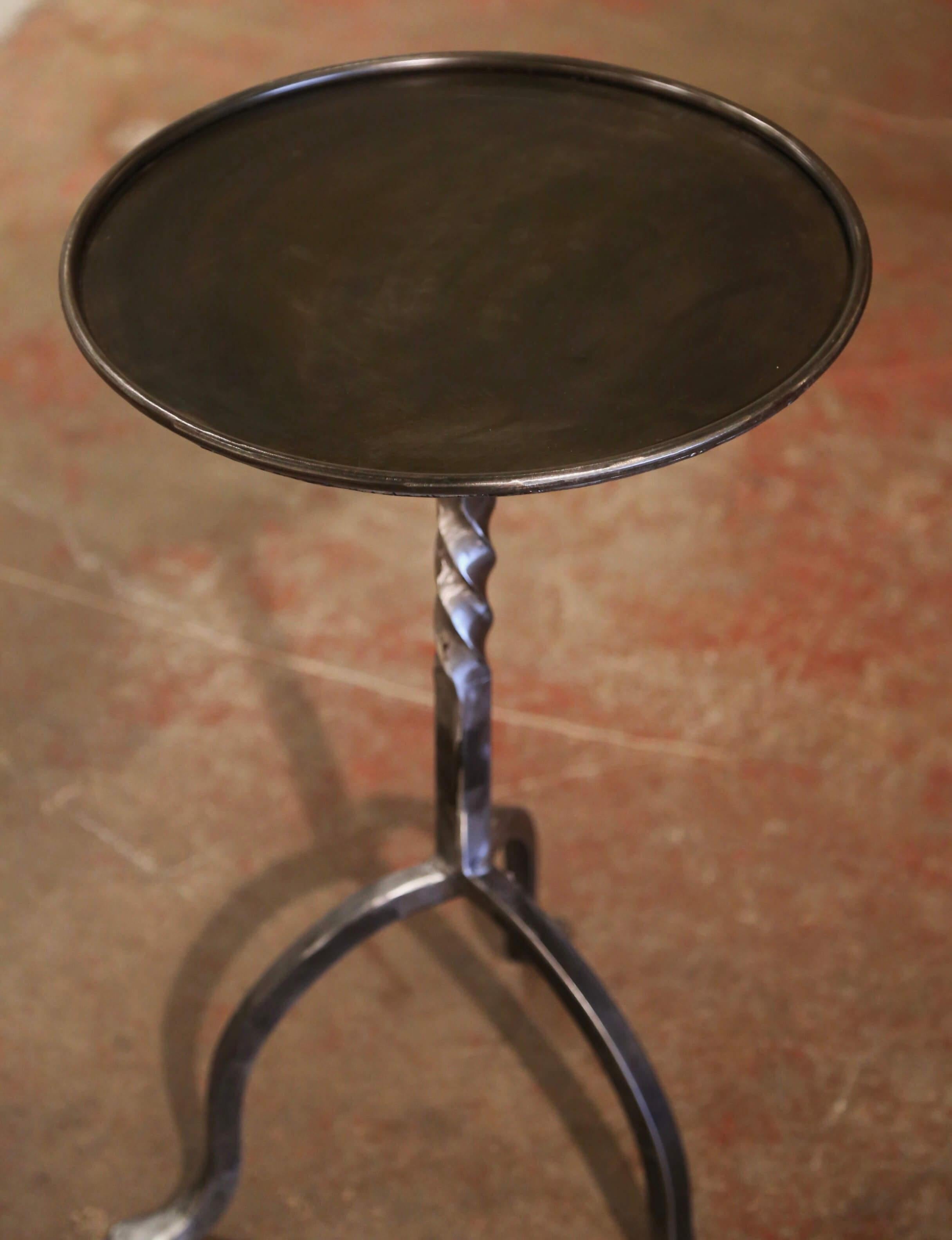 American French Style Polished Wrought Iron Pedestal Martini Side Table