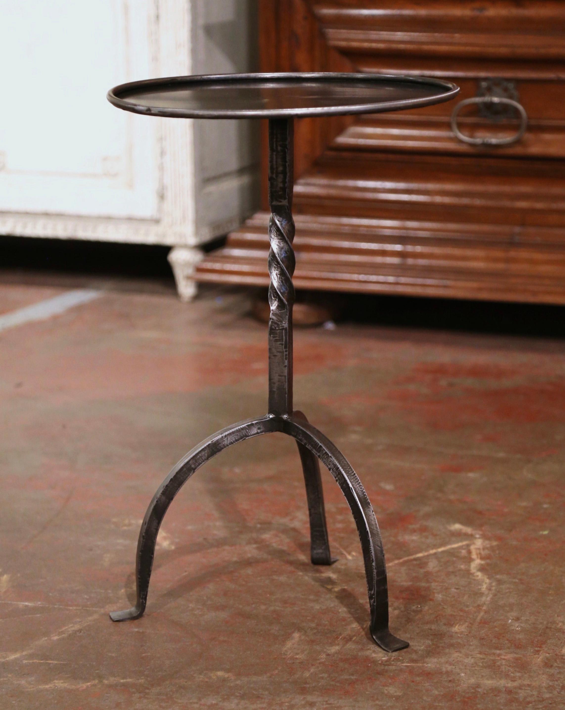French Style Polished Iron Pedestal Martini Side Table In Excellent Condition In Dallas, TX