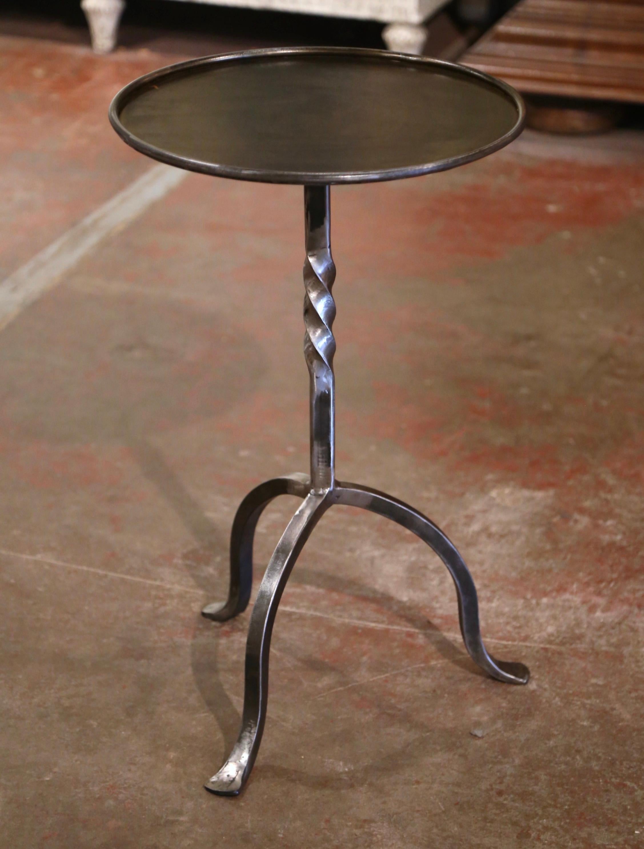 American French Style Polished Iron Pedestal Martini Side Table