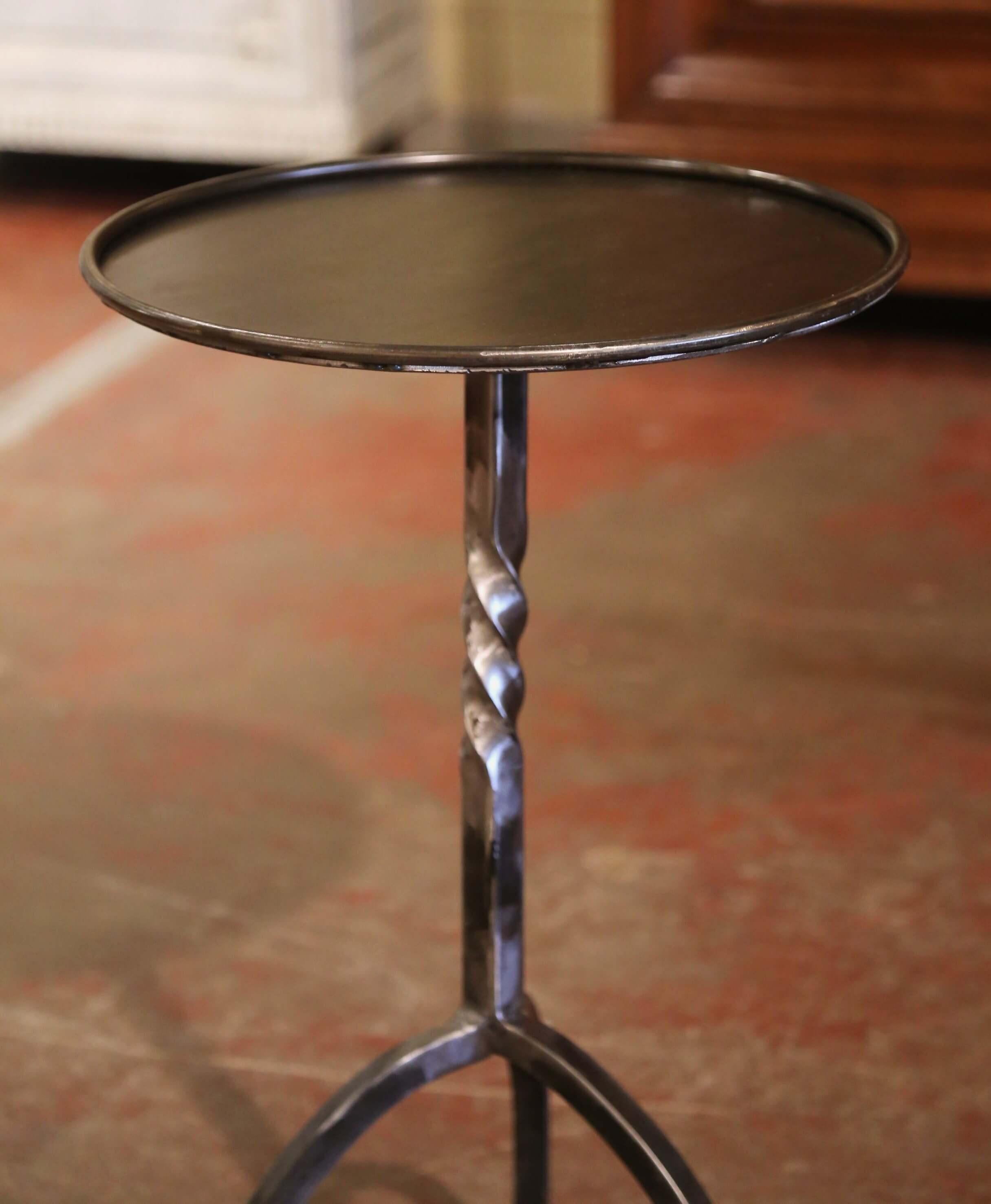 Forged French Style Polished Wrought Iron Pedestal Martini Side Table