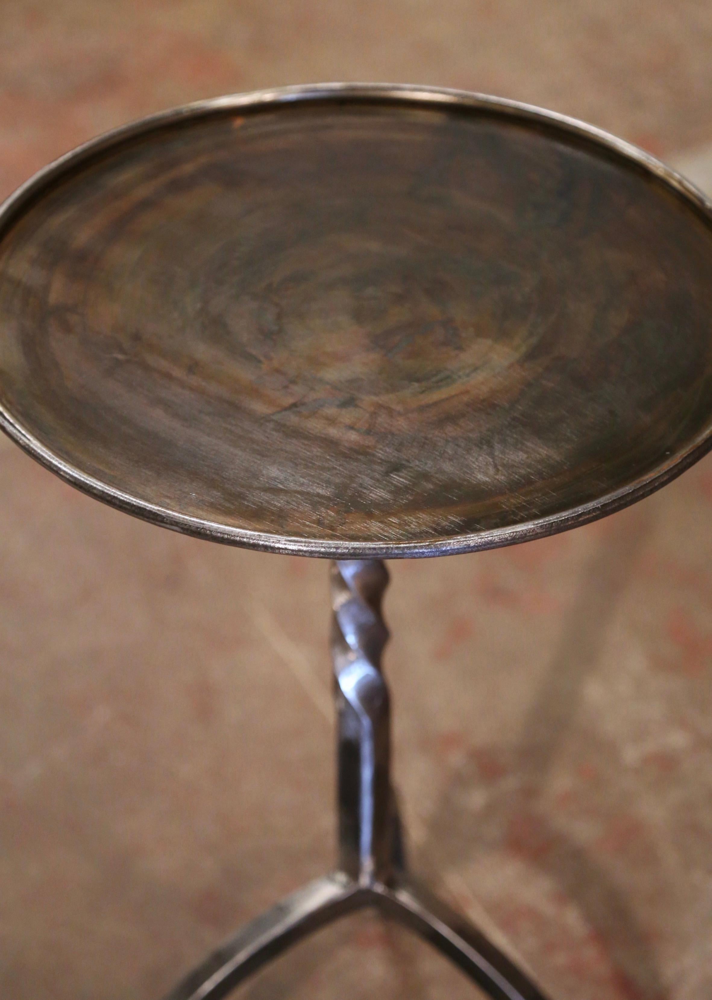 Forged French Style Polished Iron Pedestal Martini Side Table
