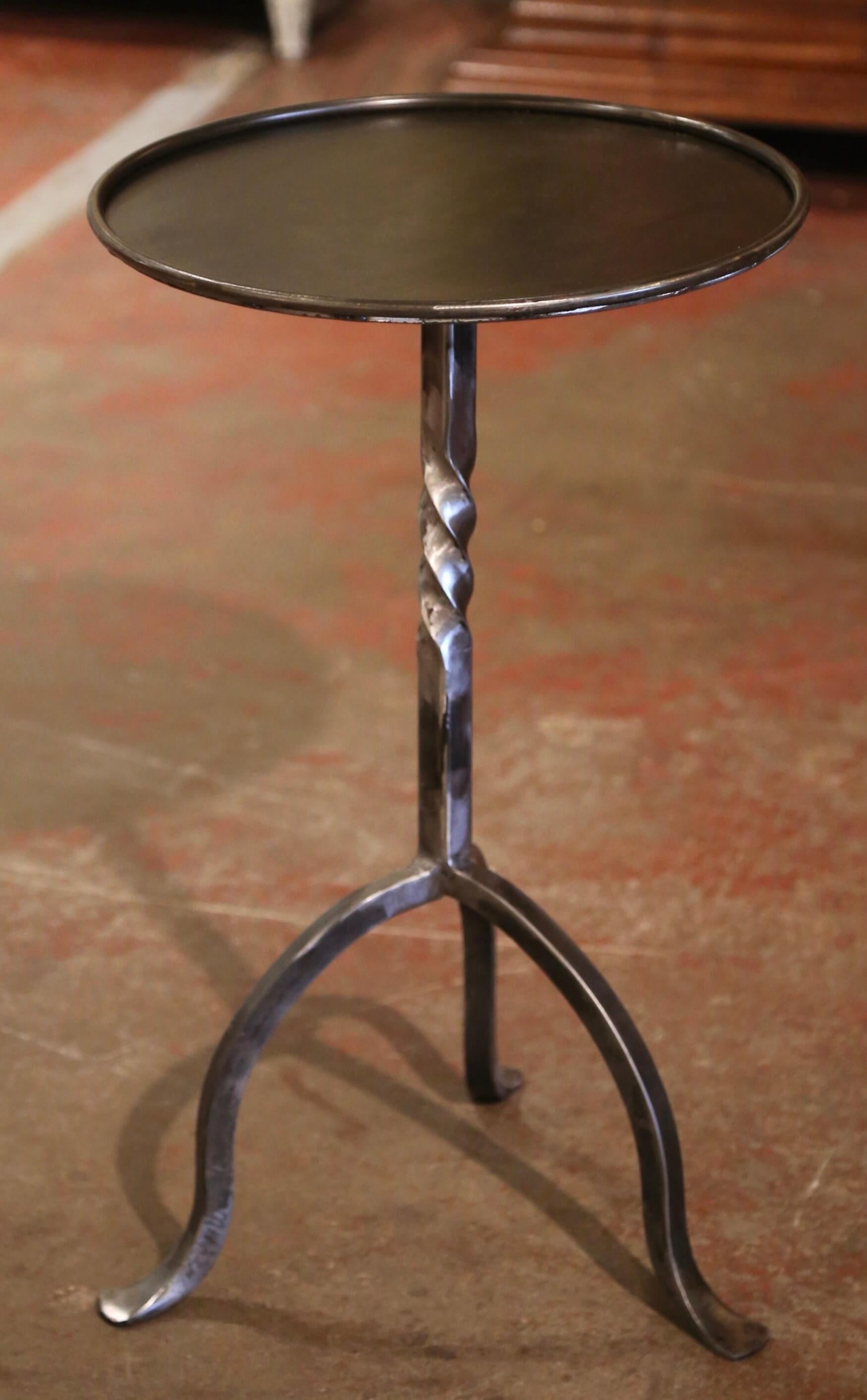 French Style Polished Wrought Iron Pedestal Martini Side Table In Excellent Condition In Dallas, TX