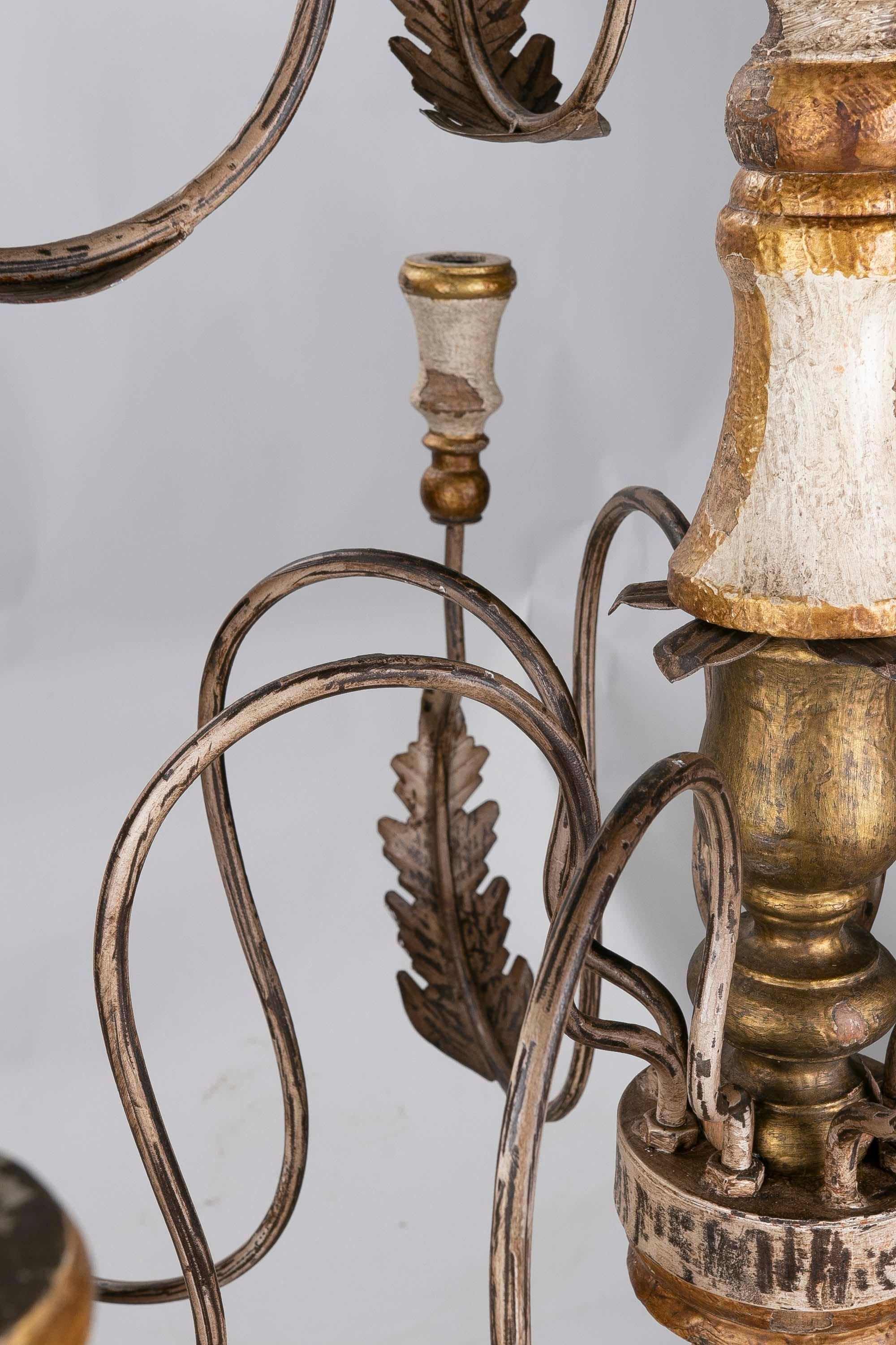 French Style Polychrome Wood and Iron Lamp in Antiqued Finish For Sale 7